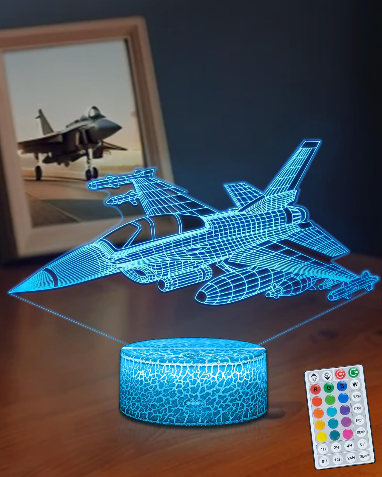 DAHEYMA Fighter Jet Night Light - 16 Colors LED, Touch & Remote Control, Dimmable, Model DHMFJET, Multicolor Room Decor