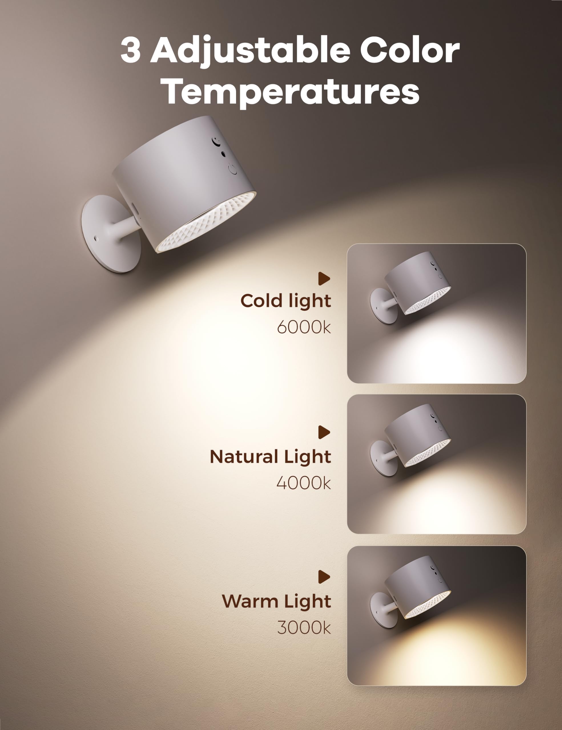 Joyzy Wall Light RGB LED Rechargeable Sconce, Battery Operated, Remote & Touch Control, 1 Pack, White/RGB, Model WL003