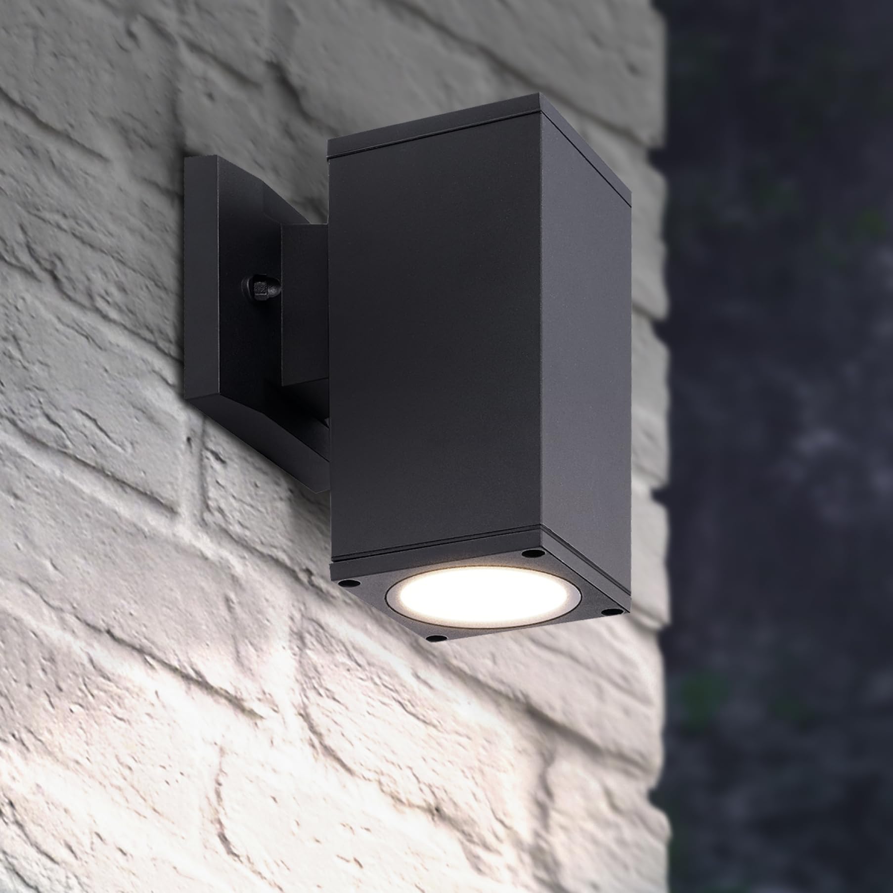 ASD 1 Light Square LED Indoor & Outdoor Wall Light Fixture | 9W 1000LM 3000K-5000K 120V Cylinder Up Down Lights | Dimmable Waterproof Exterior Wall Sconce | Front Door  Porch  Patio | Black  ETL