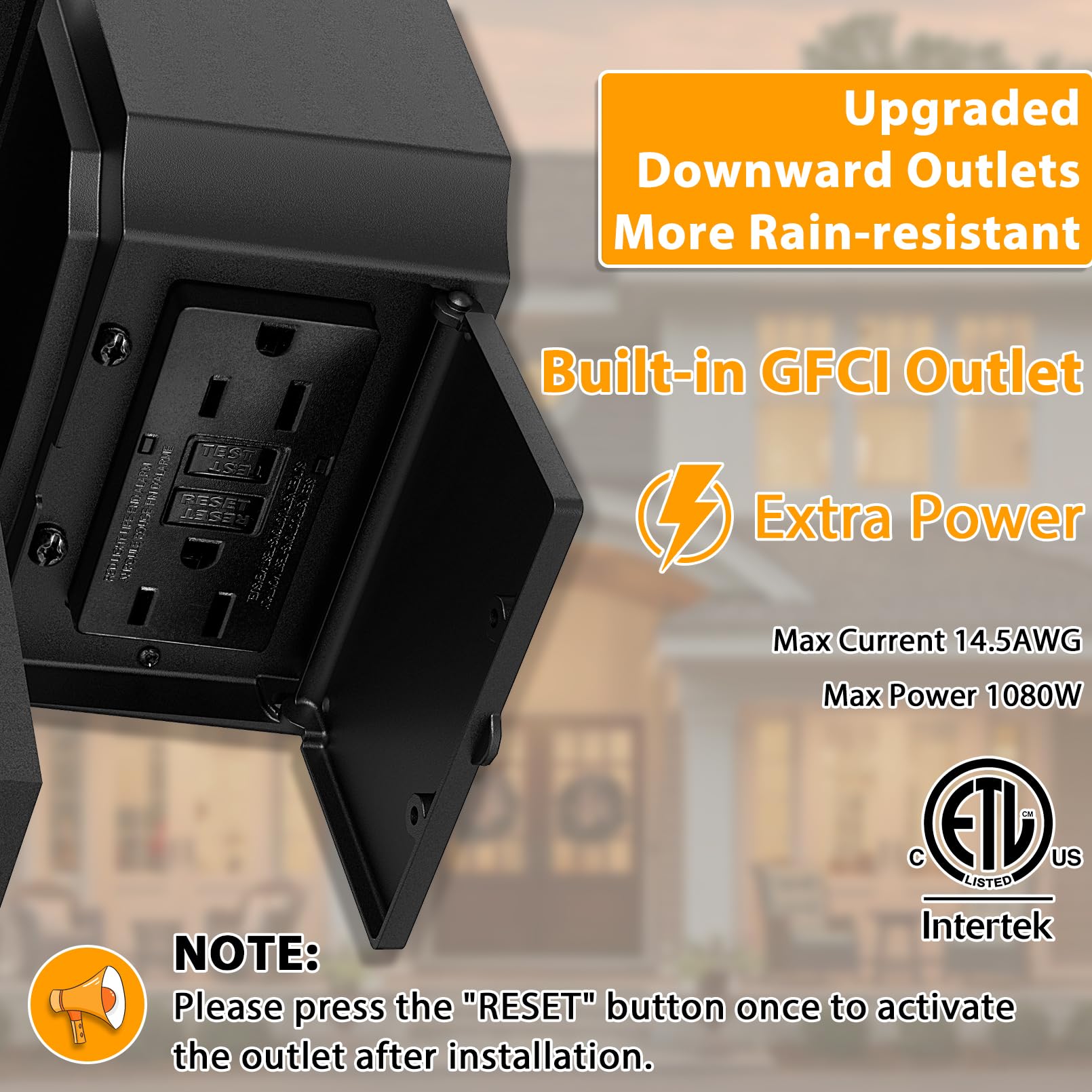 Apoto 2 Pack Porch Light With Gfci Outlet, Black Dusk To Dawn Motion Sensor Outdoor Lights, 3-Mode Wall Exterior Lighting Fixtur