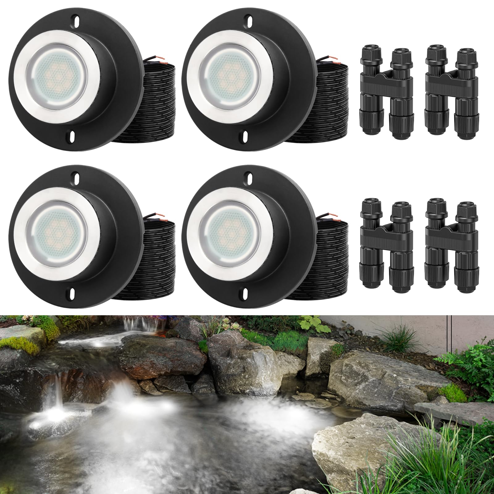 Hiboitec Pond Lights 3W Led Ip68 Waterproof Underwater Lights With Ul Cord Day White 4000K Low Voltage Landscape Lighting For Fountain Pool Compatible 12-24V Ac/Dc 4Pack