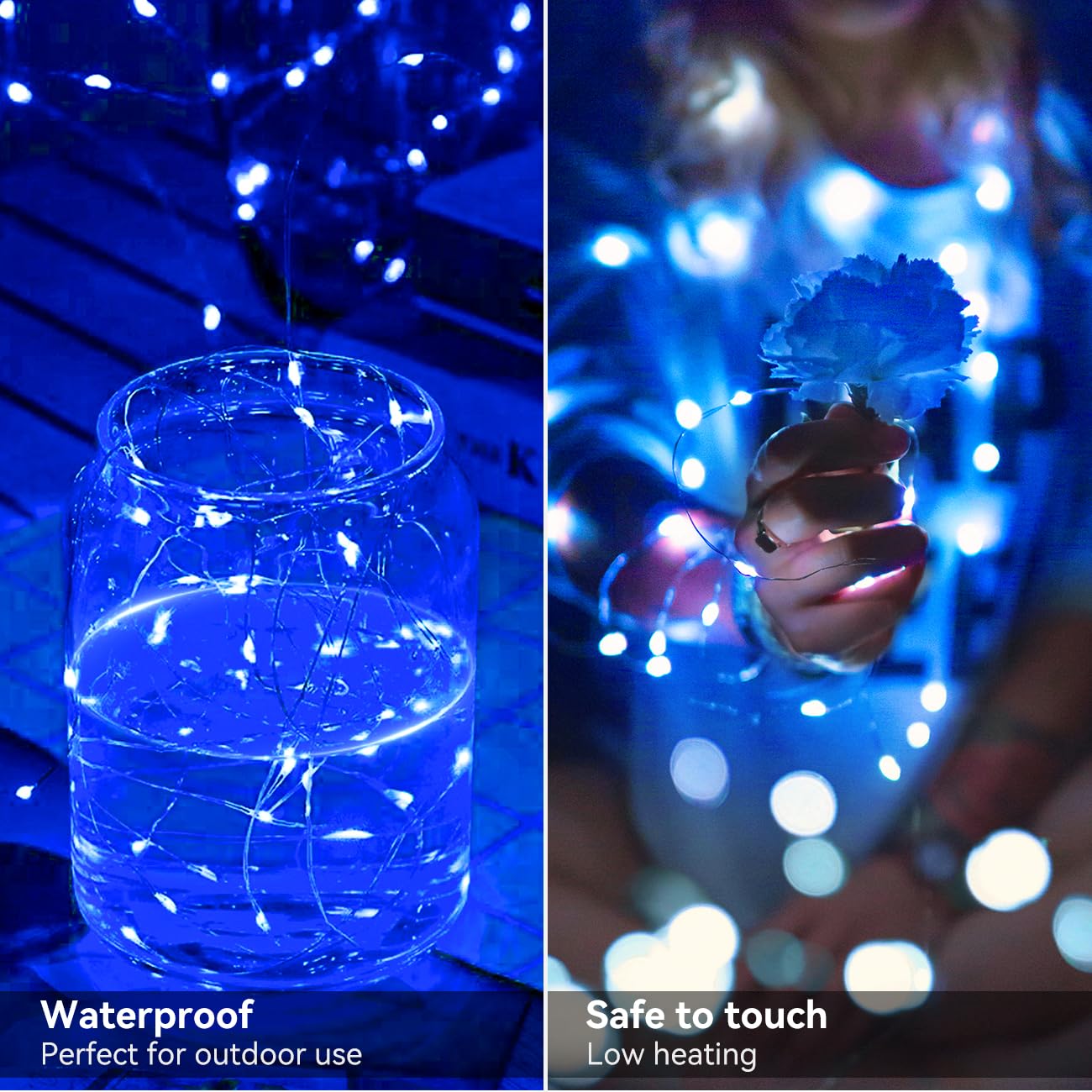litogo Fairy Lights 24 Pack, 7ft 20 LED Waterproof String Lights, Warm White & Blue, Ideal for Mason Jars, Centerpieces, Weddings, Christmas