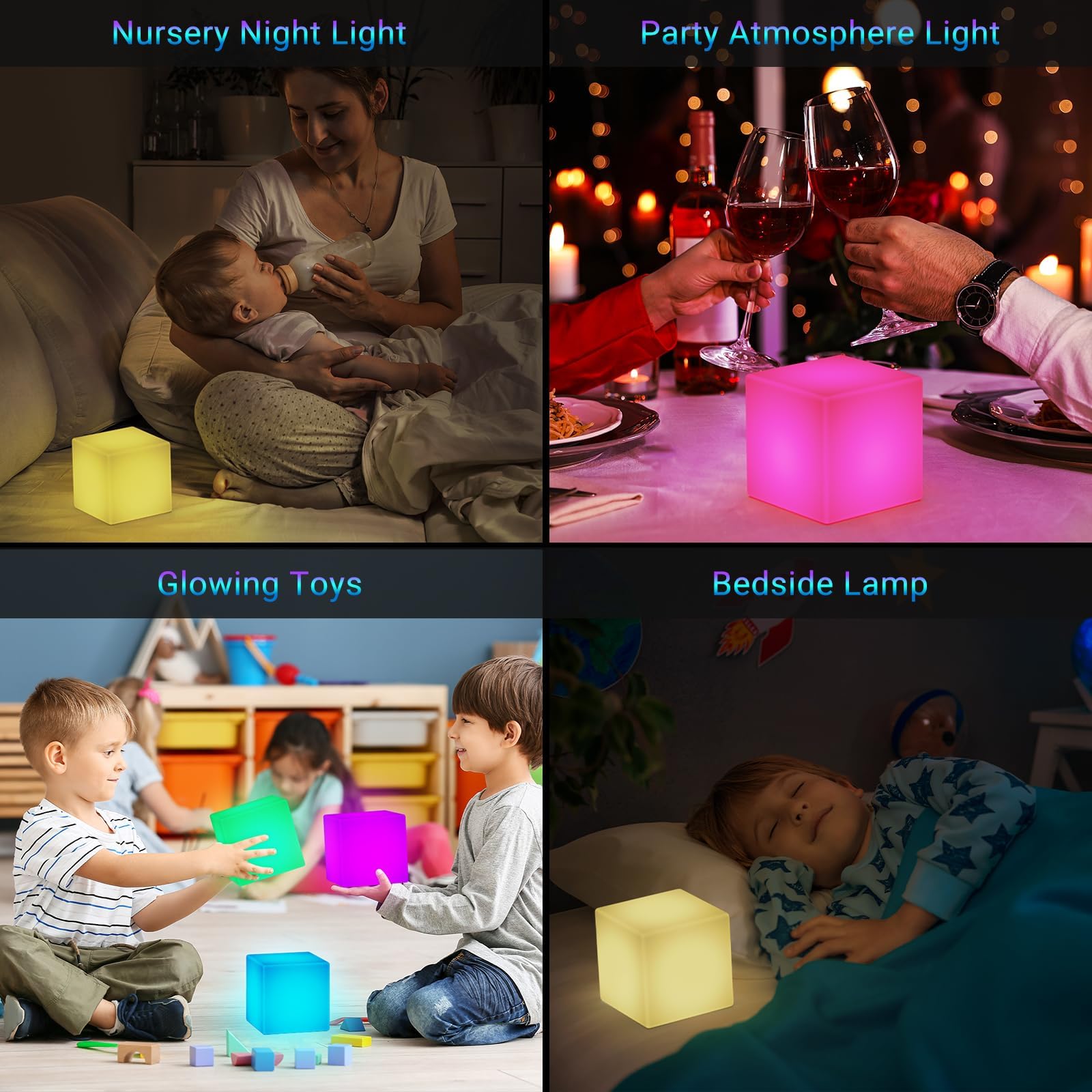 LOFTEK LED Cube Night Light, 7-Inch Rechargeable RGB, 16 Colors, IP65 Waterproof, White Acrylic Table Lamp