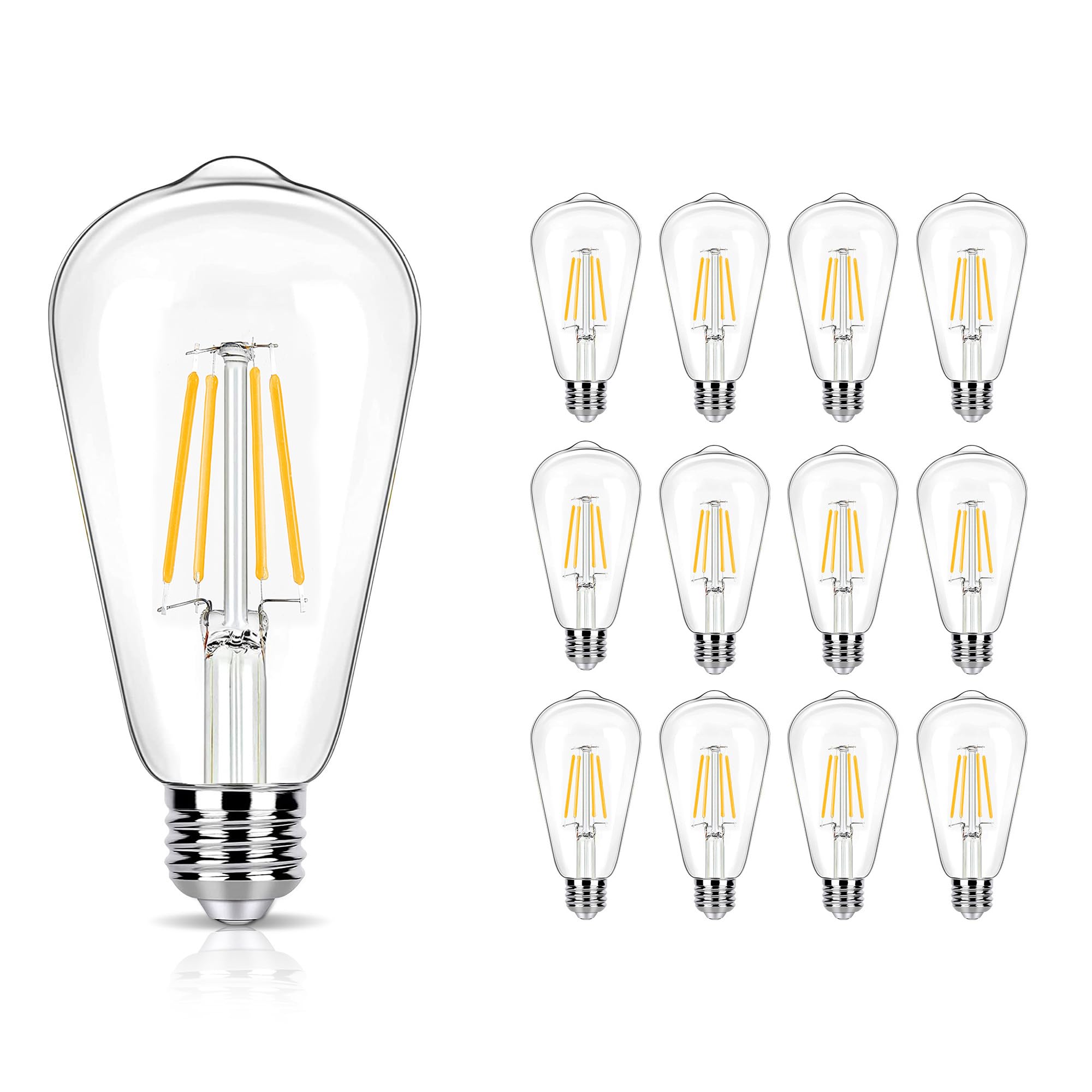 Winsaled 12 Pack Led Edison Bulbs 40 Watt Equivalent, 4 Watt Led Filament Bulb, 3000K St19 Warm White Light Bulb, 450Lm E26 Vint