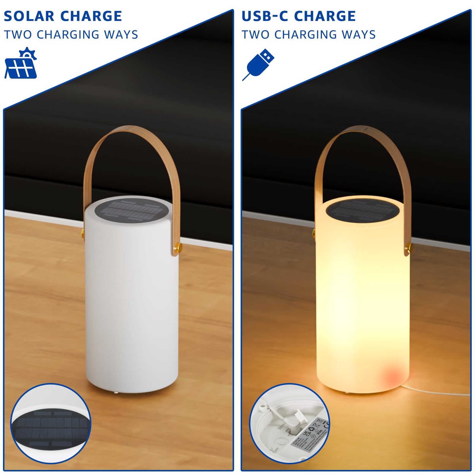 Uuffoo Solar Table Lamp Outdoor Lantern 2 In 1 Charging Portable Led Cordless Lights With Remote 8 Colors, Water-Resistant Ip44