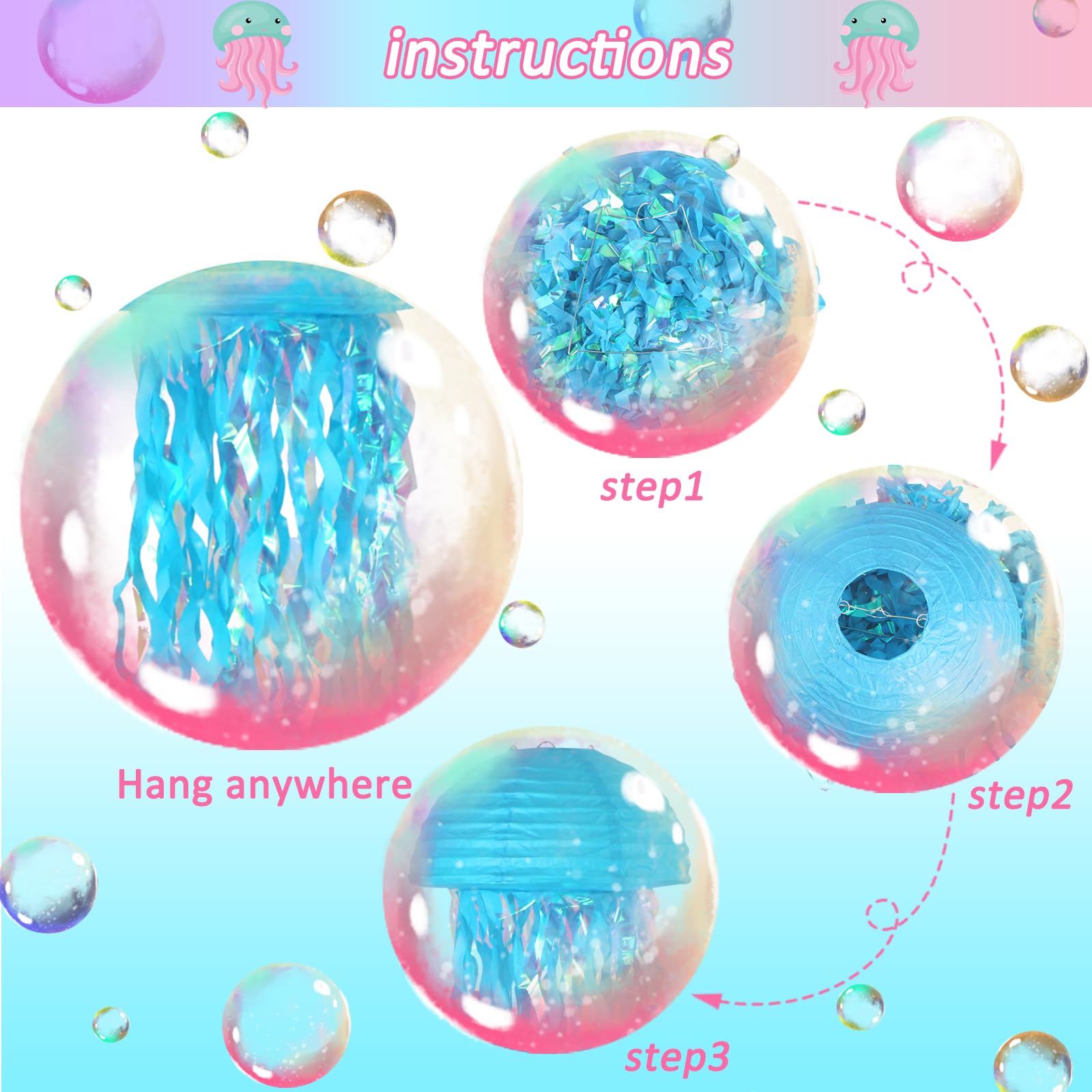 MEIDUO Jellyfish Paper Lanterns 6 Packs Ocean Theme Party Supplies Pink Purple White