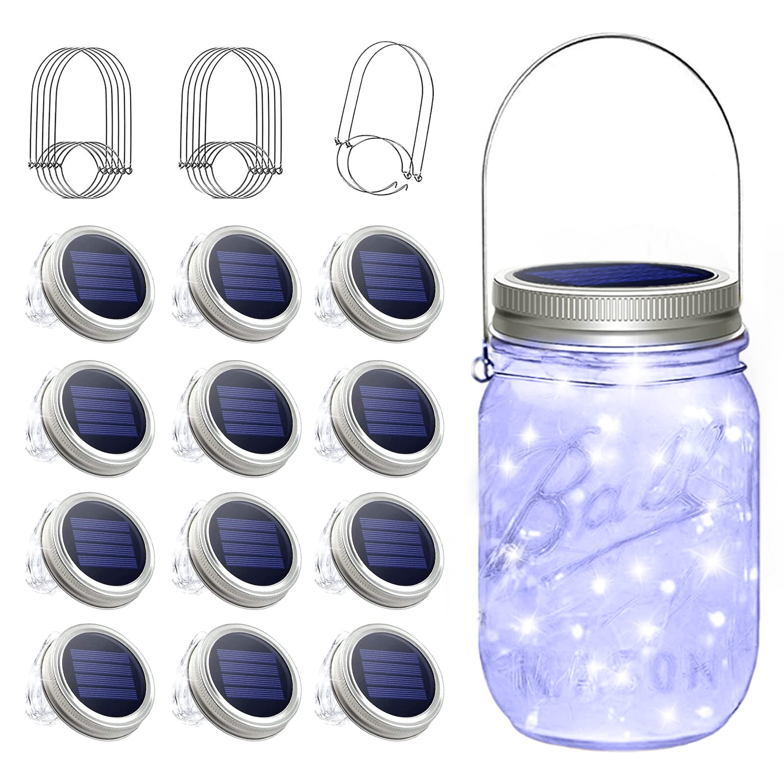 Sunkite 12-Pack Solar Mason Jar Lights, 30 Led Waterproof Fairy Lights For Garden Decor - Cool White