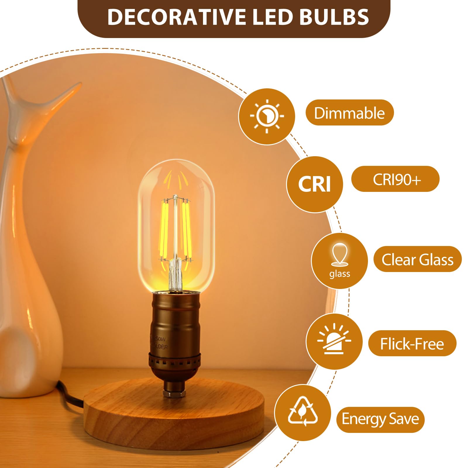 Nuodifan 4 Pack T45 Dimmable Led Edison Bulbs, Vintage Led Filament Bulbs 4W Equivalent 40W, 110-130V E26 Base 2700K Warm White