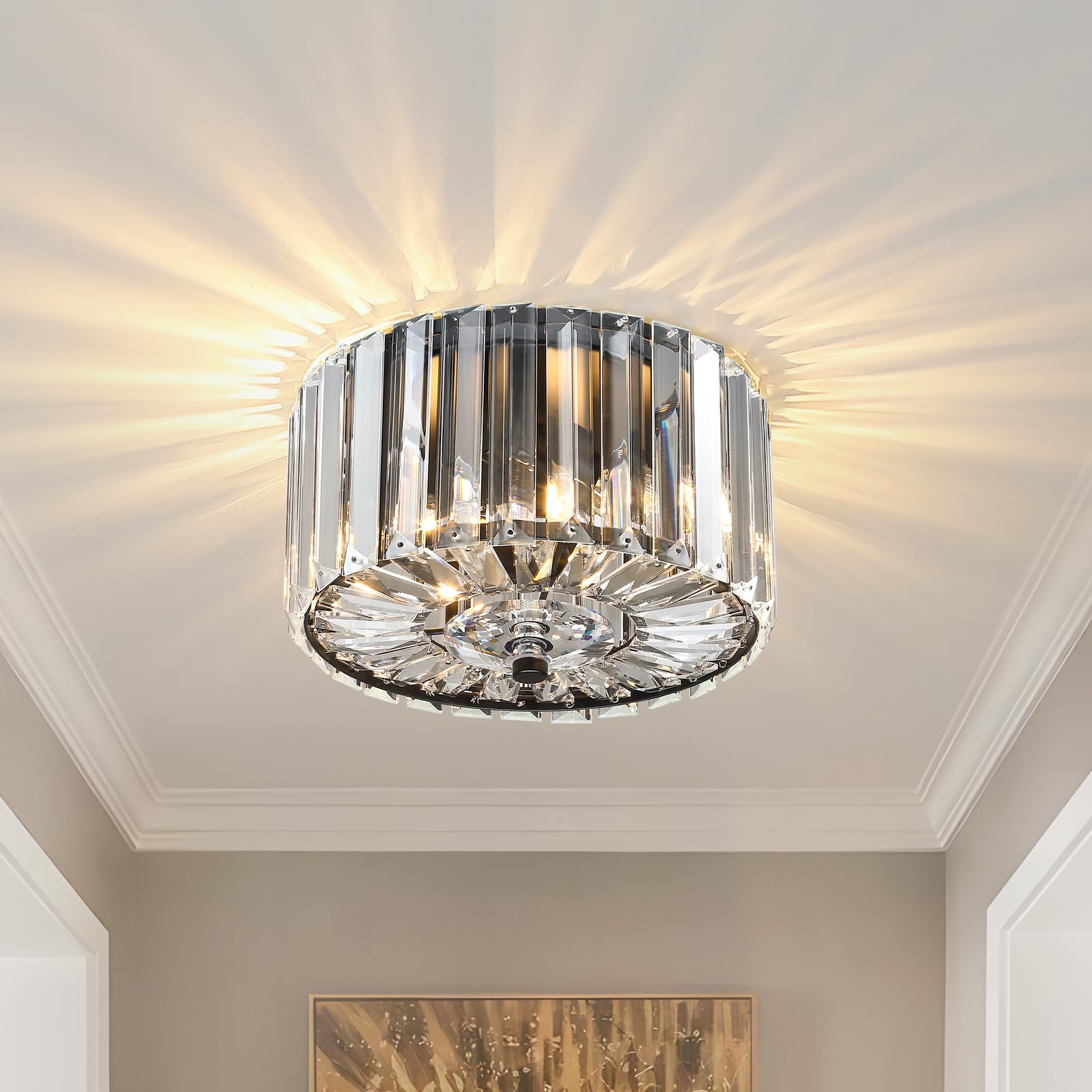 Pasentel Small Crystal Ceiling Light  Modern Semi Flush Mount Ceiling Lighting Fixture  Black Small Chandelier Light Fixture  Entryway Light Fixture For Kitchen Hallway Bathroom  2-Light  Xdd007-1-Bk