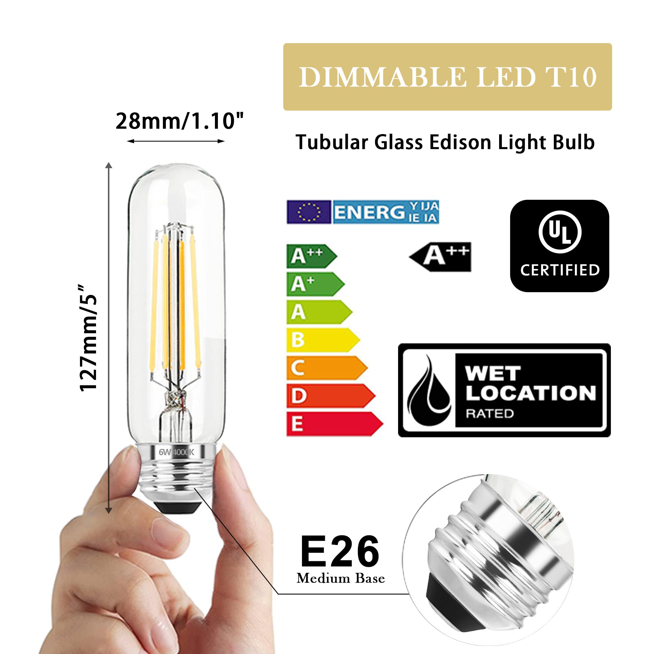 NOVELUX E26 LED Bulb 80W Equivalent 6W Dimmable 4000K Neutral White Glass 5 Inch 4 Pack
