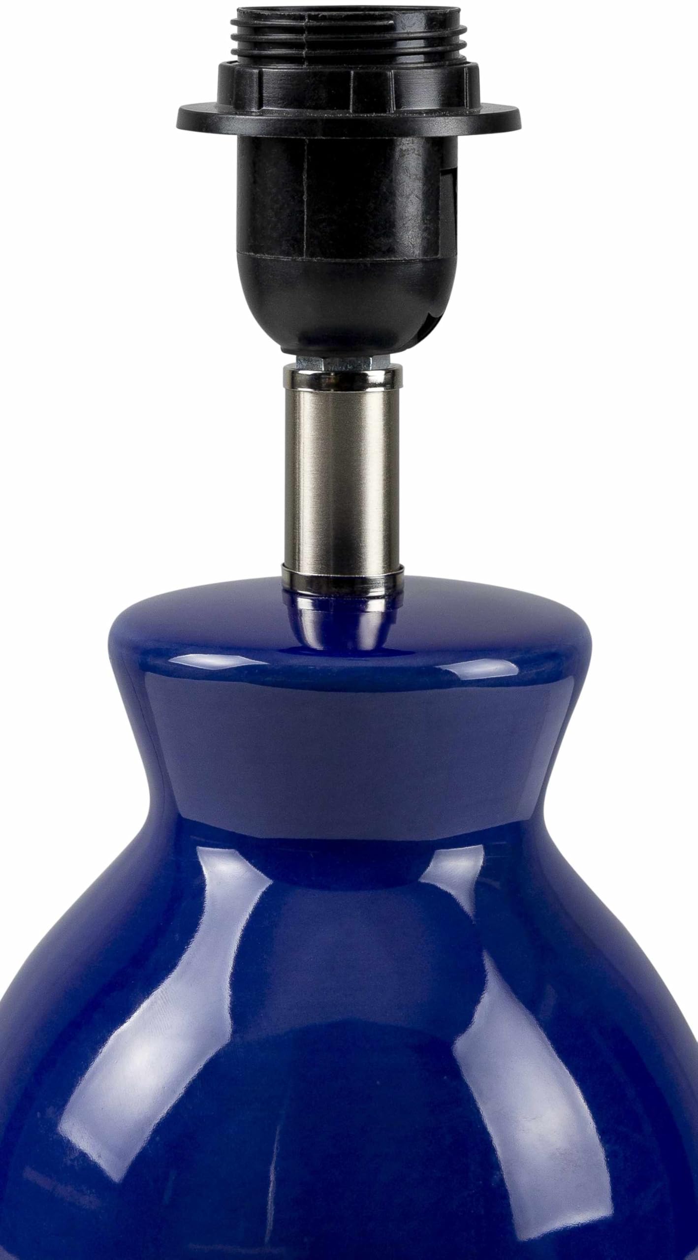 BoutiqueRugs Salgareda Boho Ceramic Bedside Table Lamp - 15inH x 8inW x 8inD - Navy, Beige - Rattan Shade - Model SPXZVA1
