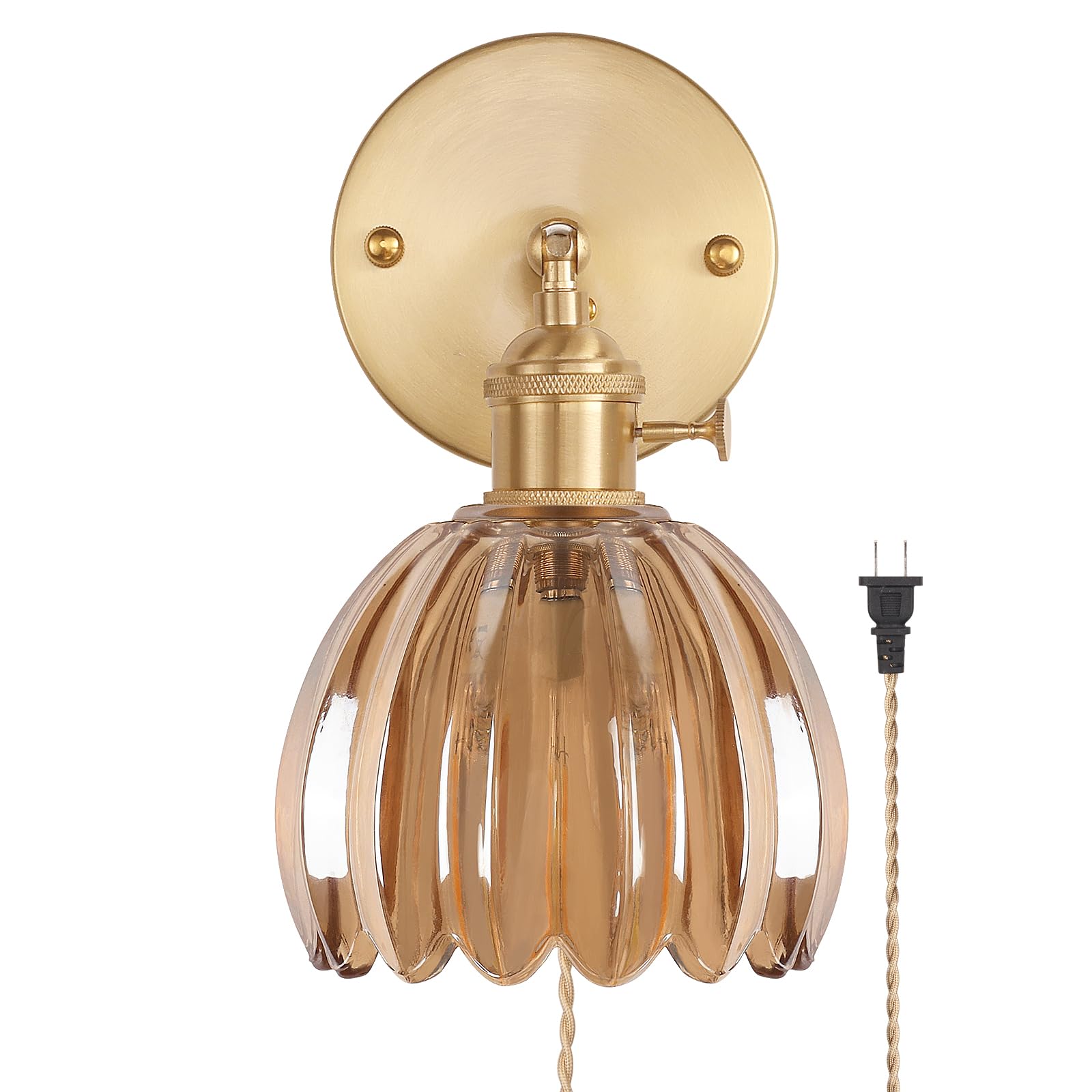 Shenmoyl Wall Sconce, Amber Tulip Glass Lampshade, Plugin Size, Model 1-9336