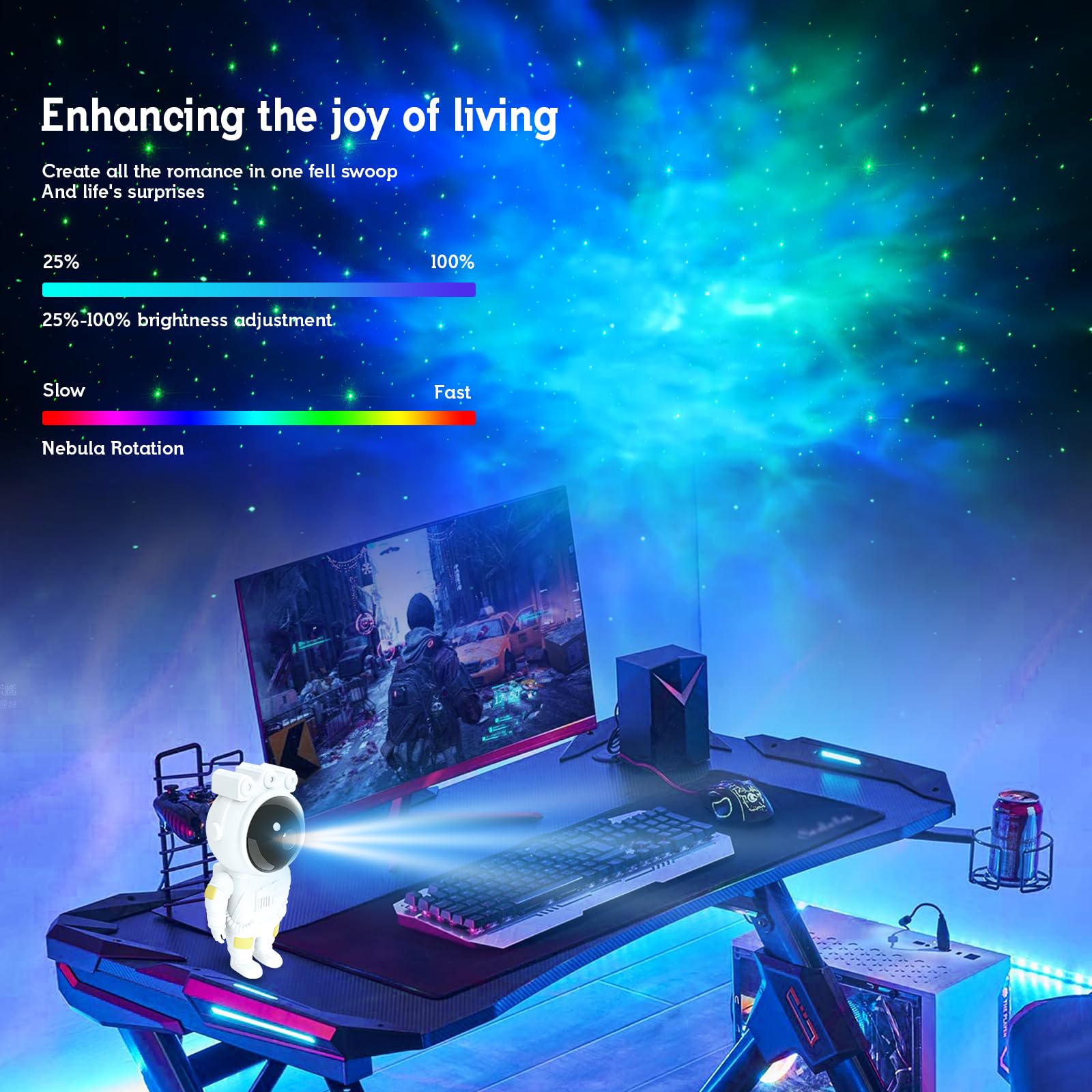 MYSTILUCK Astronaut Star Projector LED Lamp with Timer & Remote Control, White, Model IGB-B55, Kids Room Decor
