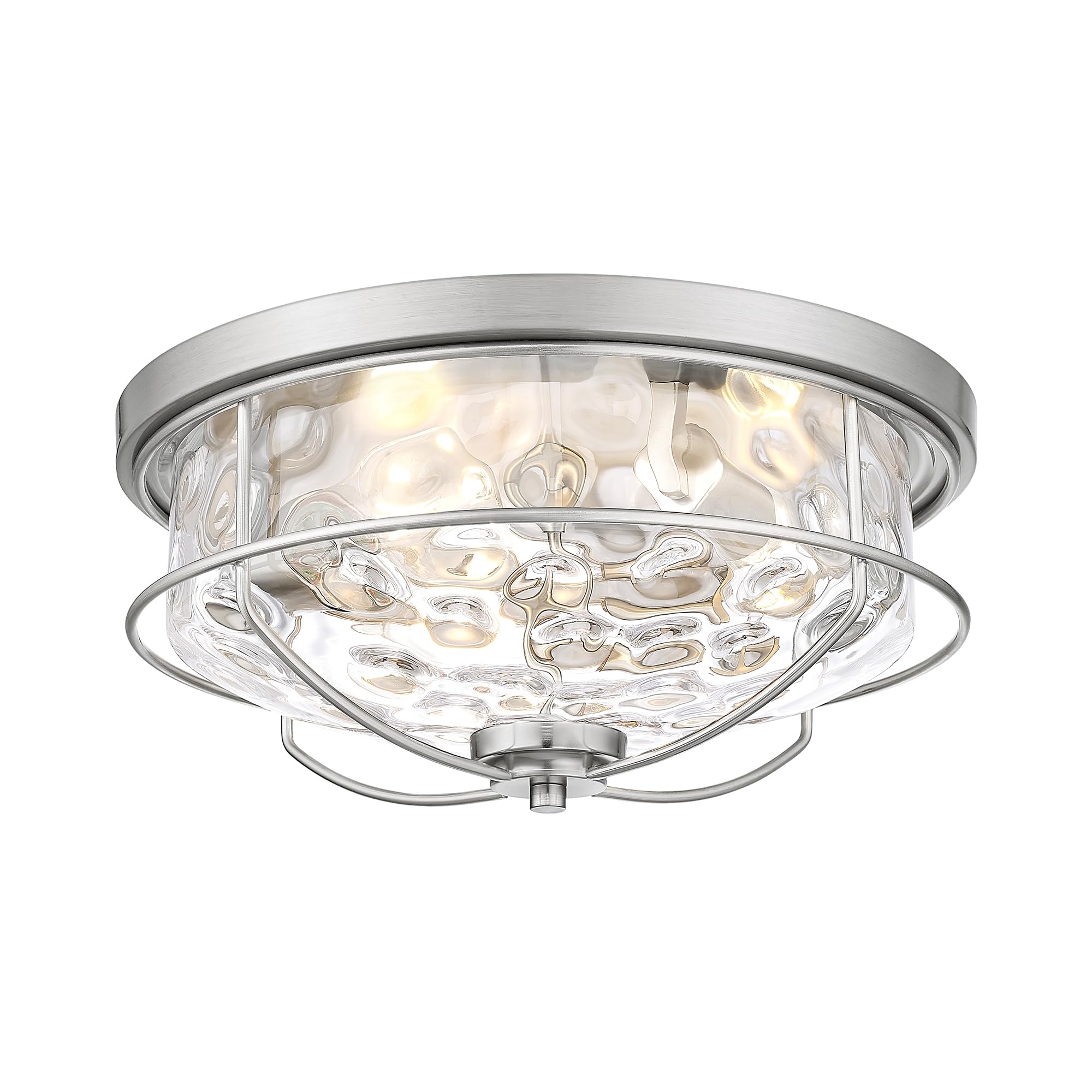 15 Inch Ceiling Light Fixtures, Hwh 3-Light Modern Flush Mount Light With Brushed Nickel Finish, Water Ripple Hammered Glass Cei