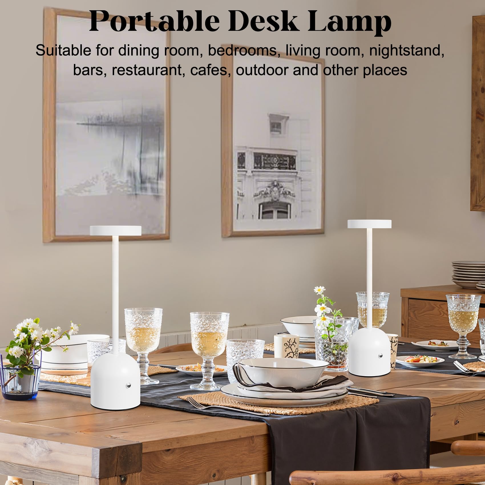 Yacoto Cordless Table Lamps, 2 Pack, 5000mAh Rechargeable, LED, White, Model DJ-018-3
