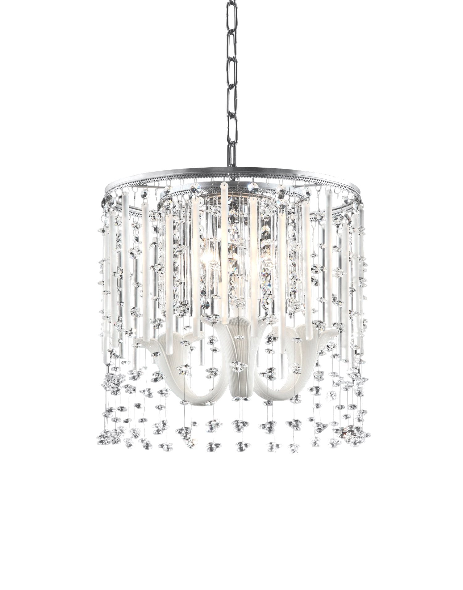 OK Lighting Fairy Mist Crystal Ceiling Lamp, 15.0in Metal, Silver, Model OK-5130-H1