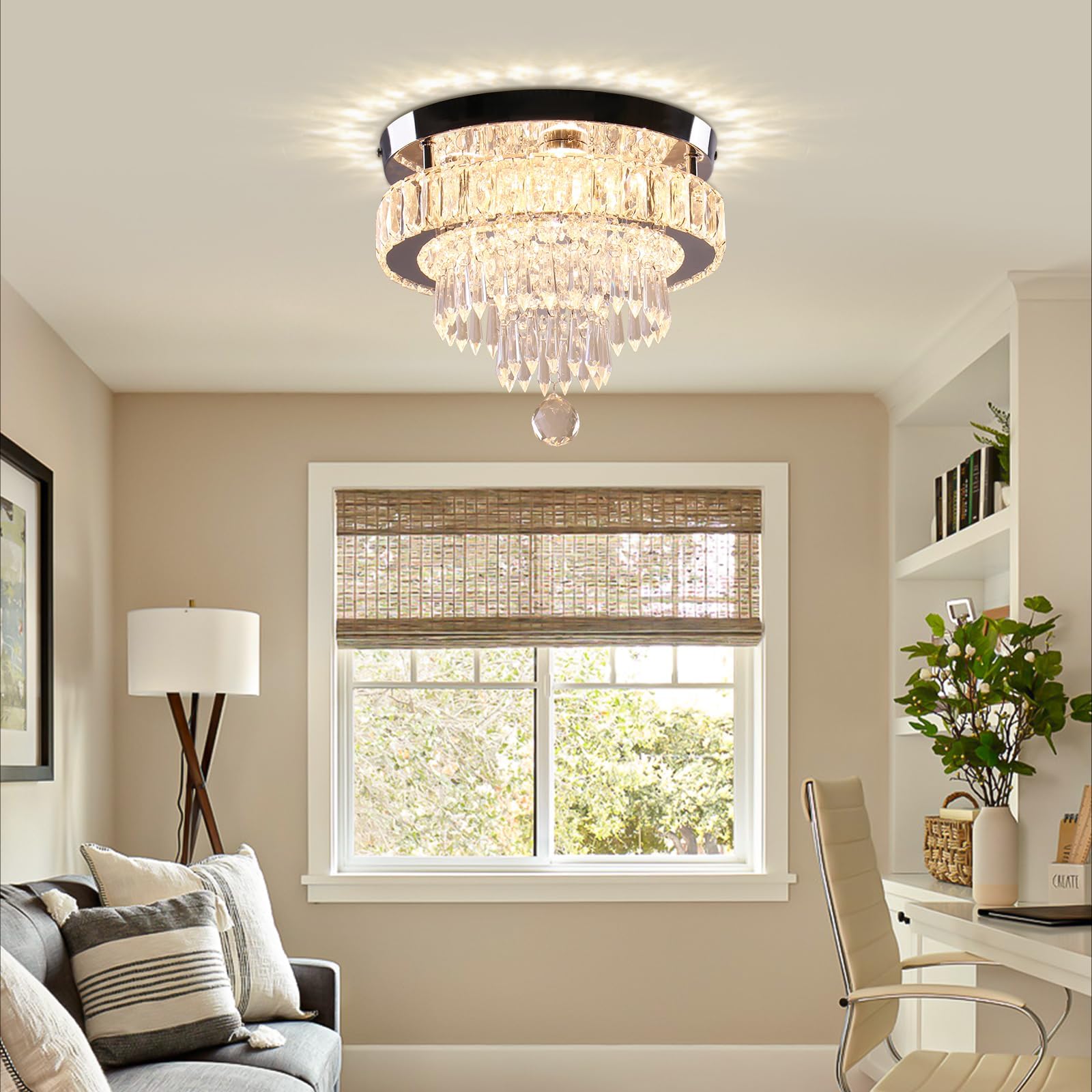 Leontyne 11.8 Inch Dimmable Crystal Chandeliers Modern Led Crystal Ceiling Light Flush Mount Chandelier Lighting For Bedroom Din