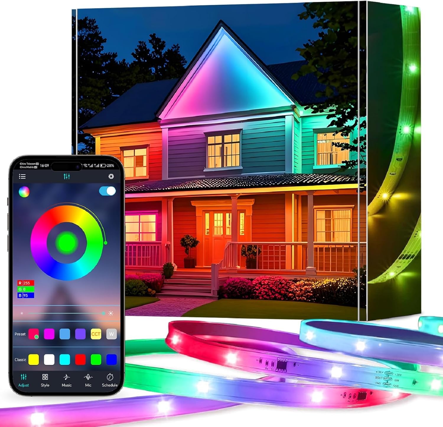 Glpe Led Strip Lights, 16.4Ft Bluetooth Rgbw, Usb Powered, Waterproof, With Smart App & Remote Control For Home Decor