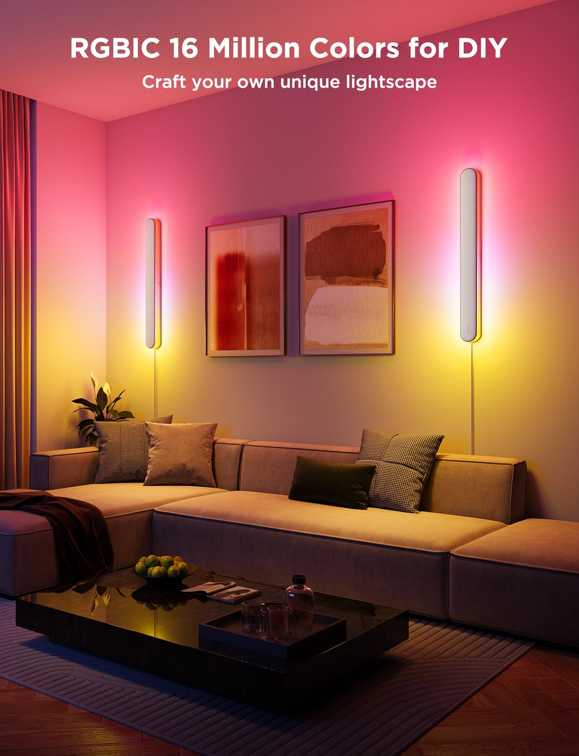 Govee Smart RGBIC Wall Sconce Light, Modern White, Music Sync, Compatible with Matter & Alexa, Model H6039, 1 Pack