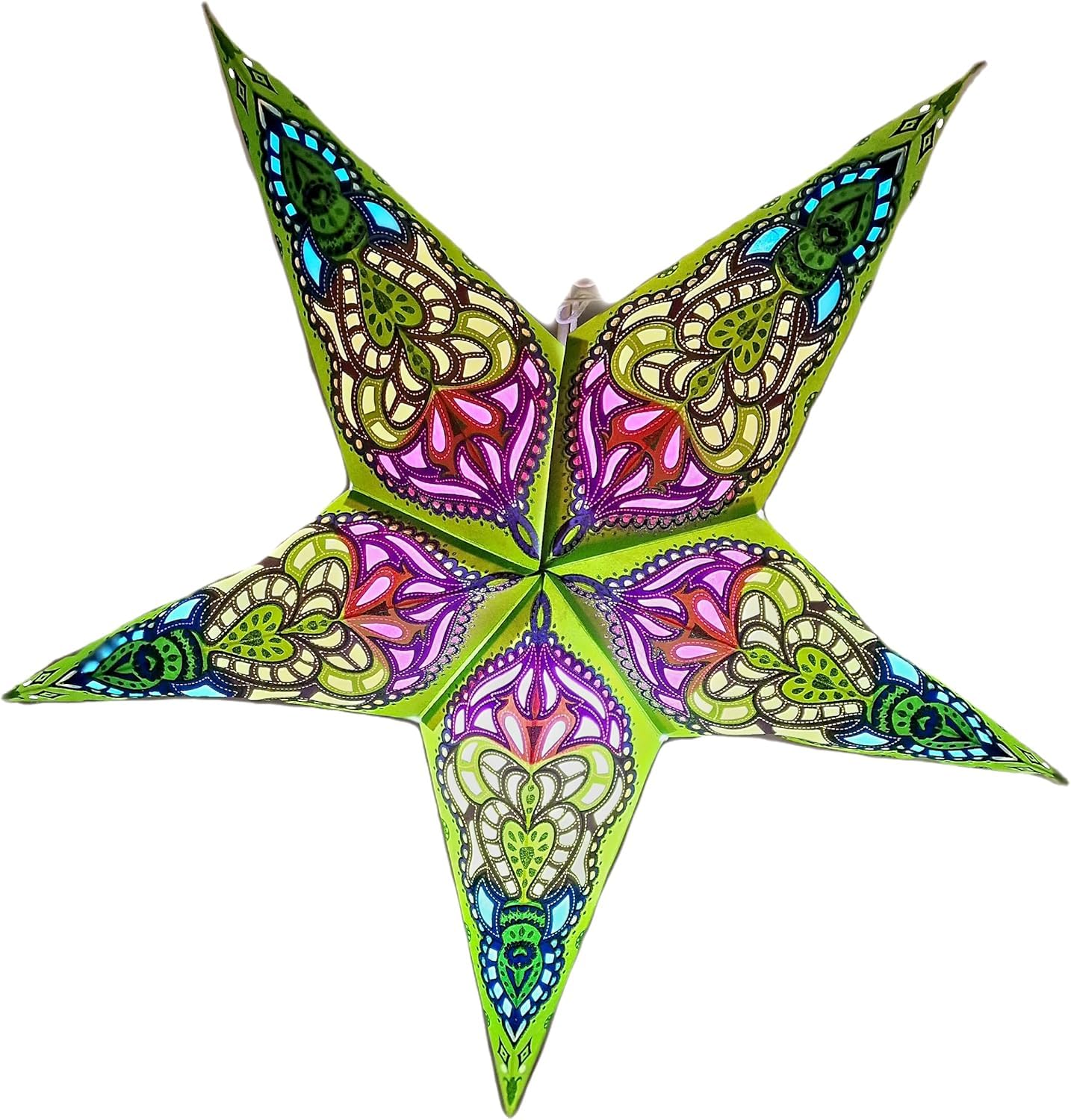 Yepsio Paper Star Lantern Lampshade, 60 cm, Hanging Decorations for Christmas, Wedding, Home, Party (Glitter Lime Green)