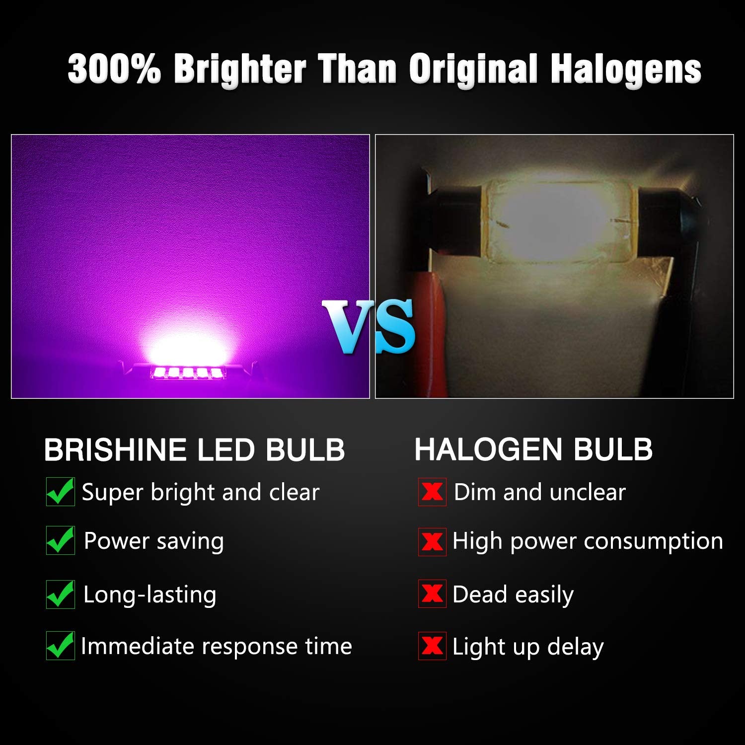 Brishine De3175 Led Bulbs, Super Bright Purple 2835 Chipsets Canbus Error Free 31Mm 1.25    Festoon De3021 De3022 3175 6428 Led