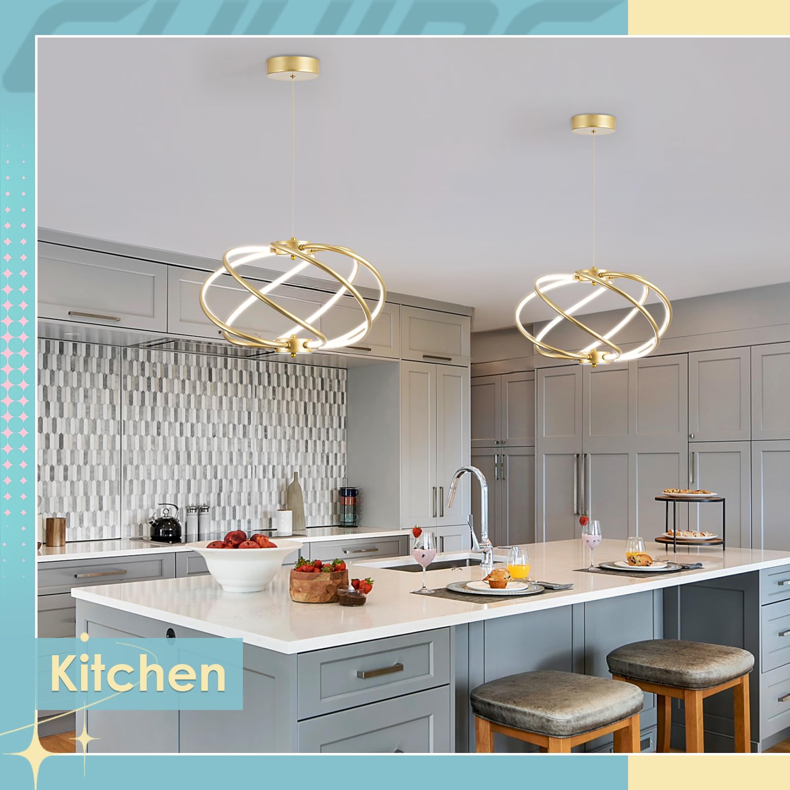 Chying Modern Gold Chandelier Led Dimmable Pendant Light 3000K-6000K Cage Chandeliers Lighting Contemporary Dining Room Light Fi