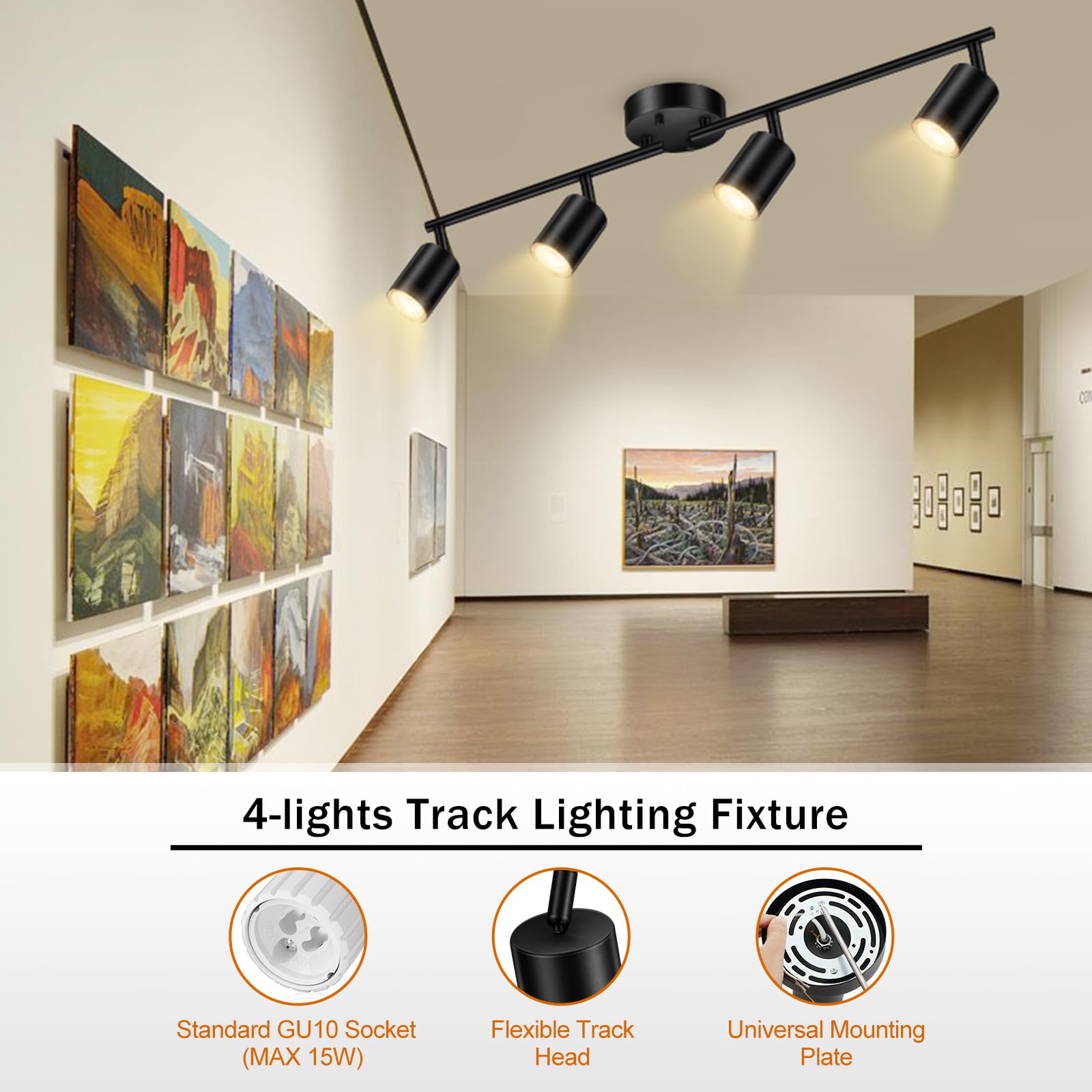Track Lighting Fixtures Ceiling Black, Kitchen Ceiling Lighting Fixture, 30'' 4-Light Track Light Kit, Led Ceiling Spot Lights W