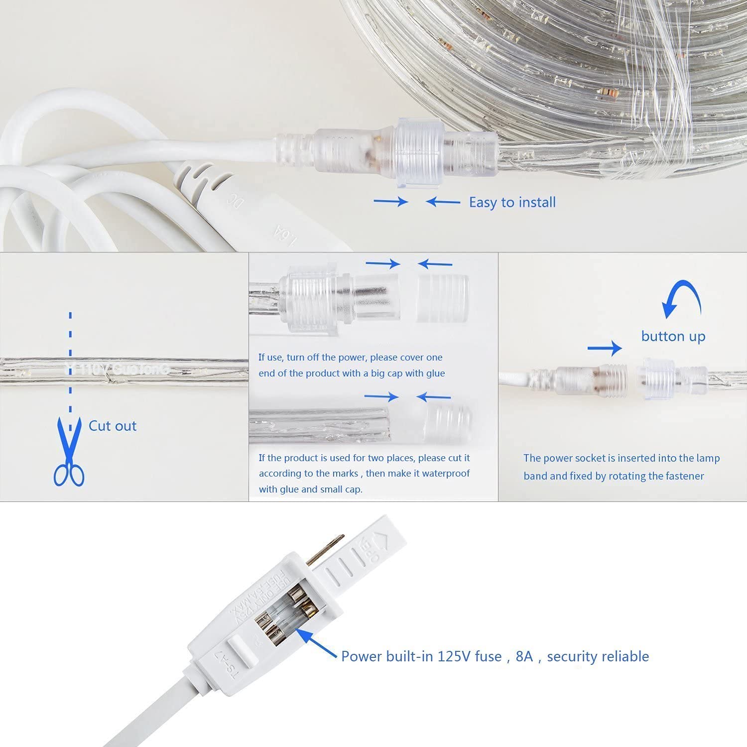 GUOTONG LED Rope Lights, Waterproof & Connectable, 131.2FT, White, Ideal for Indoor/Outdoor Decorative Lighting
