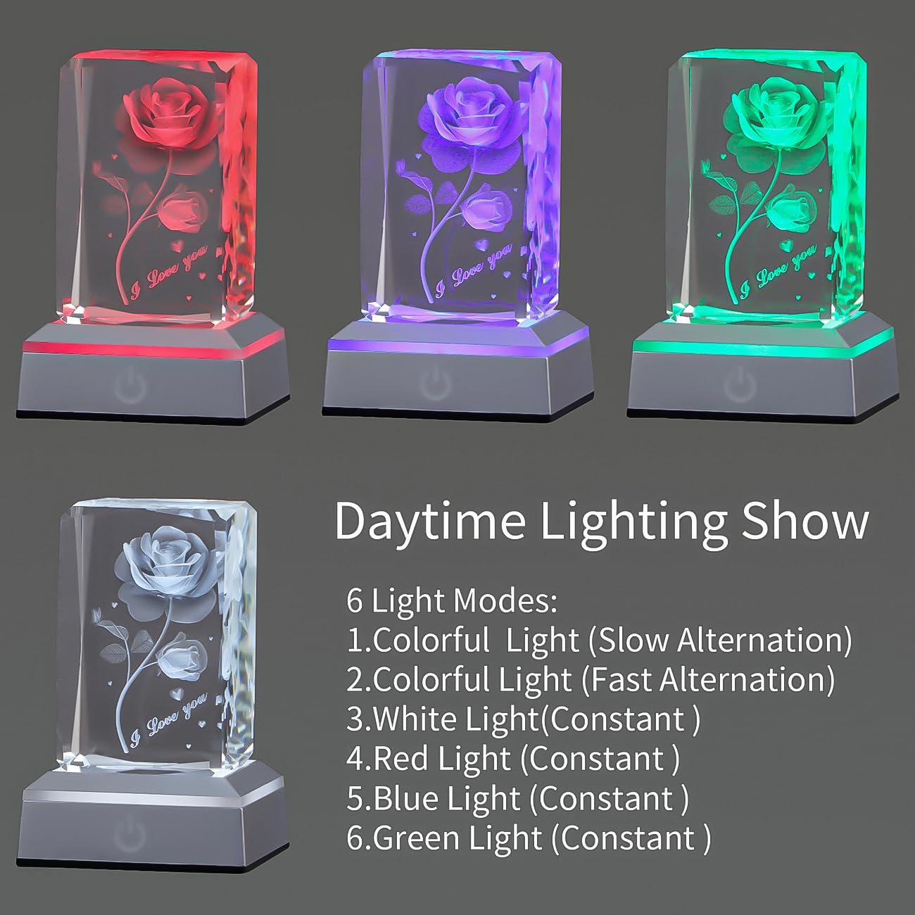 Hochance 3D Butterflyrose Crystal Multicolor Nightlight - I Love You Decolamp,Perfect Valentines Gift Ideas For Her My Girlfrien