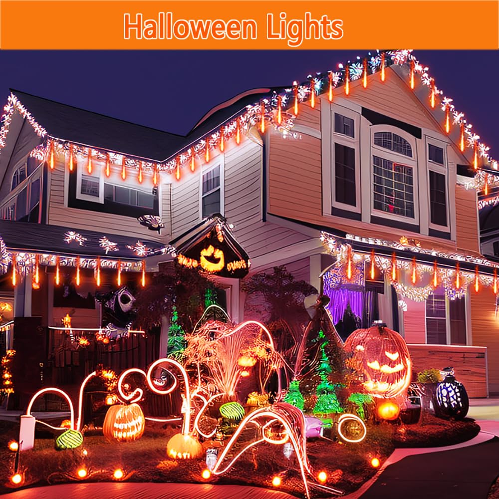 Kwaiffeo Solar Halloween Lights, 16 Tubes Solar Powered Meteor Shower Lights(Equivalent To 2 Sets Of 8-Tube) For Halloween Decor