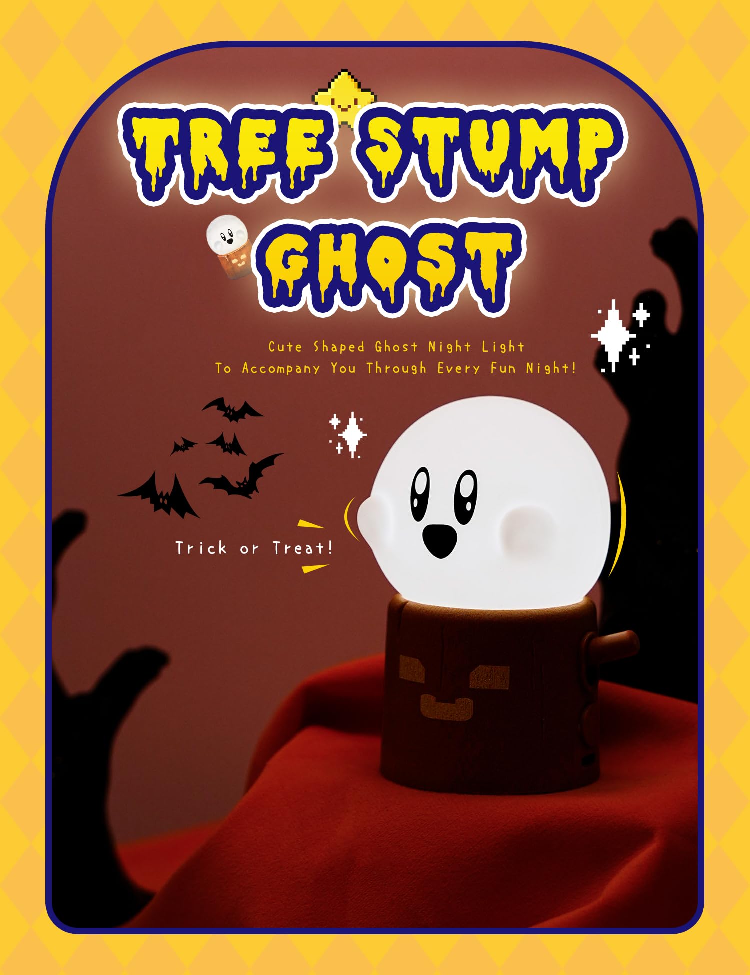 Wanidea Cute Ghost Night Light, Warm Light Rechargeable Stepless Dimming Night Lights For Bedroom, Cute Little Buddy Ghost Anime