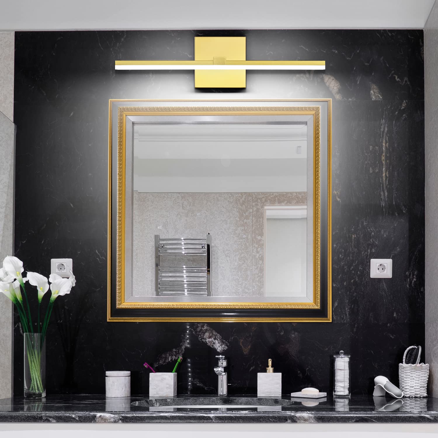 ZUZITO Dimmable LED Vanity Light Bar Over Mirror, 18 Inch, Gold Finished Aluminum with Frosted White Acrylic Shade, Model Z9650-450mm-Gold