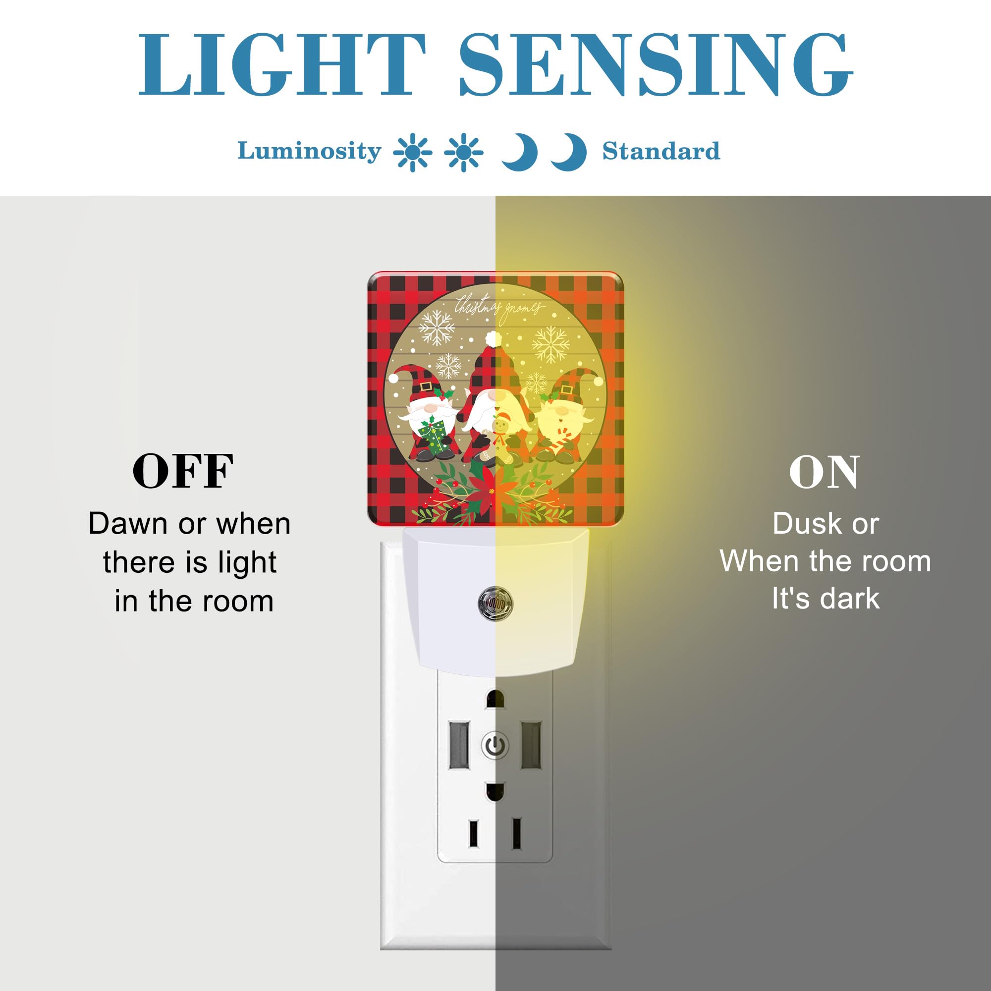 Uiaoiais Christmas Gnome Red Black Plaid Night Light For Kids, Led Night Light Plug Into Wall With Dusk To Dawn Sensor For Girls