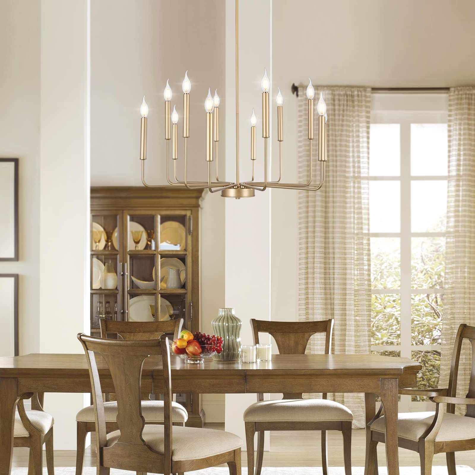 Woknos Modern Gold Farmhouse Chandeliers, 12-Light Industrial Metal Chandelier Lighting, Classic Candle Hanging Pendant Light Fi