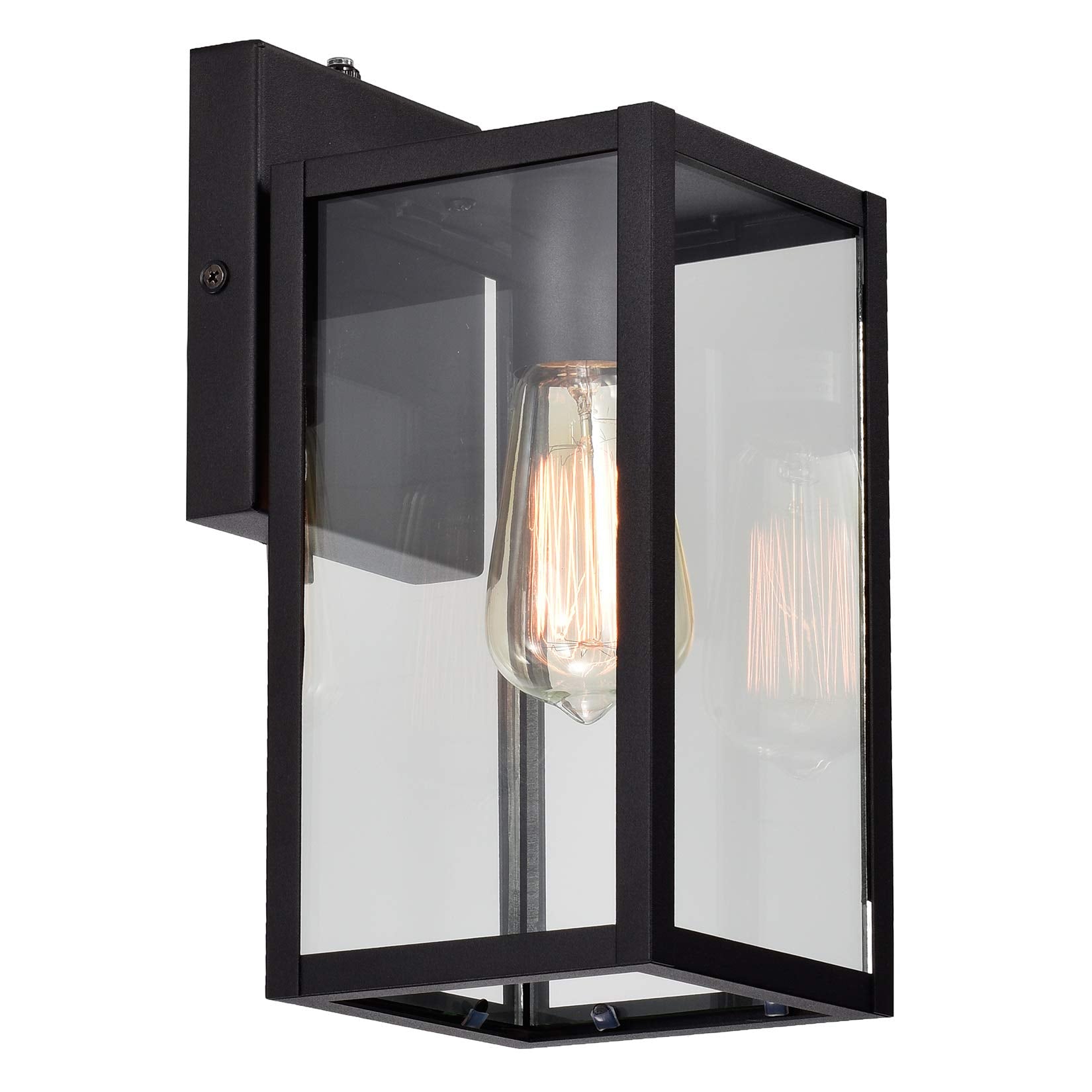 MICSIU Dusk to Dawn Outdoor Lighting with E26 Base Socket, 11 Inch Clear Glass Exterior Wall Sconce, Black Outside Lights for Ho