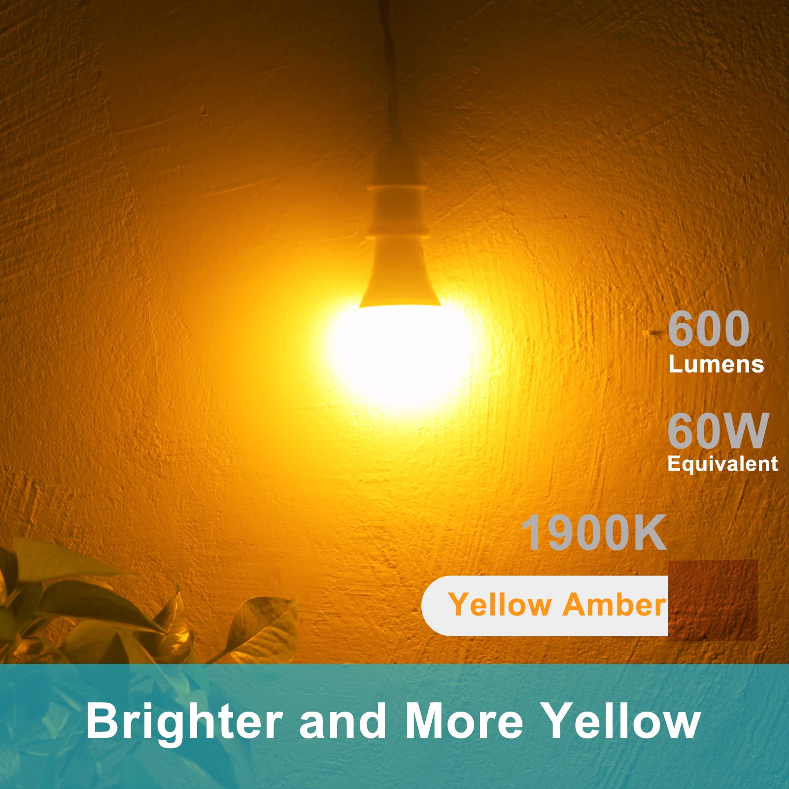 Qualilux Bug Light Bulbs, Dusk to Dawn, 1900K Amber Yellow, 600 Lumen, LED 9.5W, A19 E26, 2-Pack