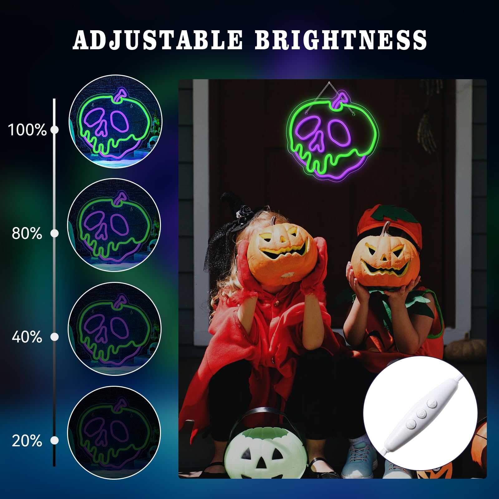 WLHOPE Halloween Neon Sign, Dimmable Skull Apple Light, 12.6in x 12.6in, USB Powered, Acrylic Wall Decor for Bedroom Bar Party