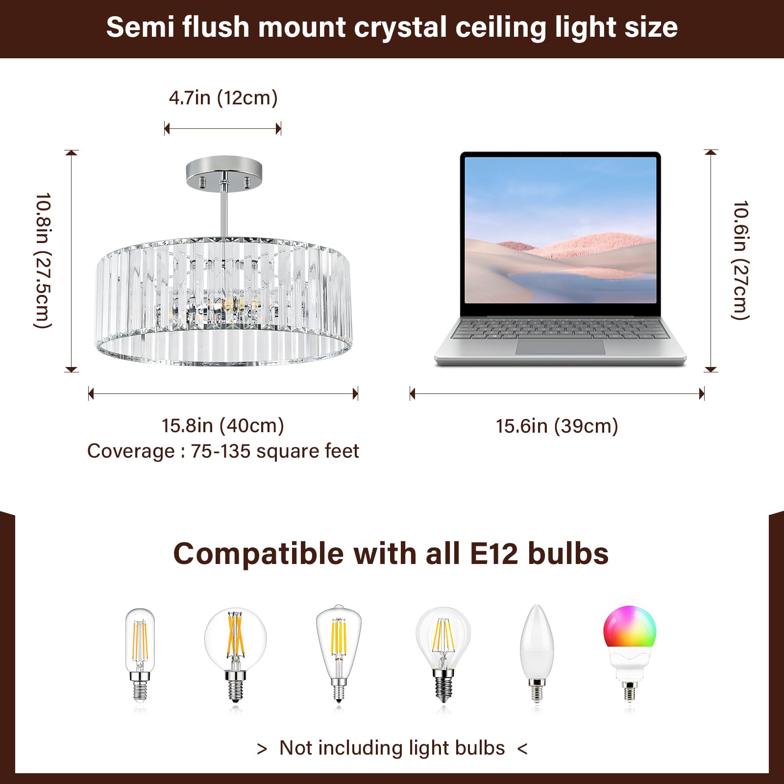 Pevfah Crystal Semi Flush Mount Ceiling Light Fixture, Chrome Modern 3-Light Chandelier Lighting, Round Ceiling Lights For Livin