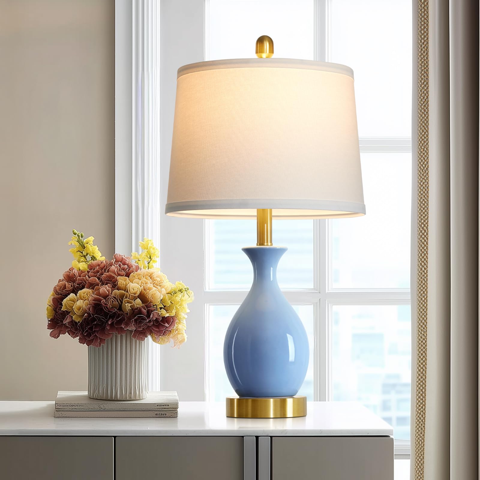 luxeflow 24 Light Blue Ceramic Table Lamp for Living Room