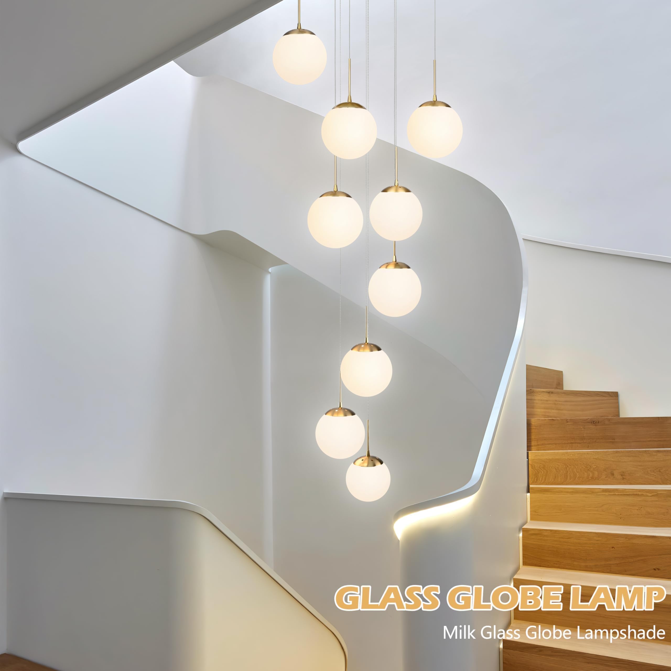 Koko&Yukina 9-Light Globe Milky White Glass Pendant Light Adjustable Length Pendant Lights Modern Glass Globe Pendant Lights Gol