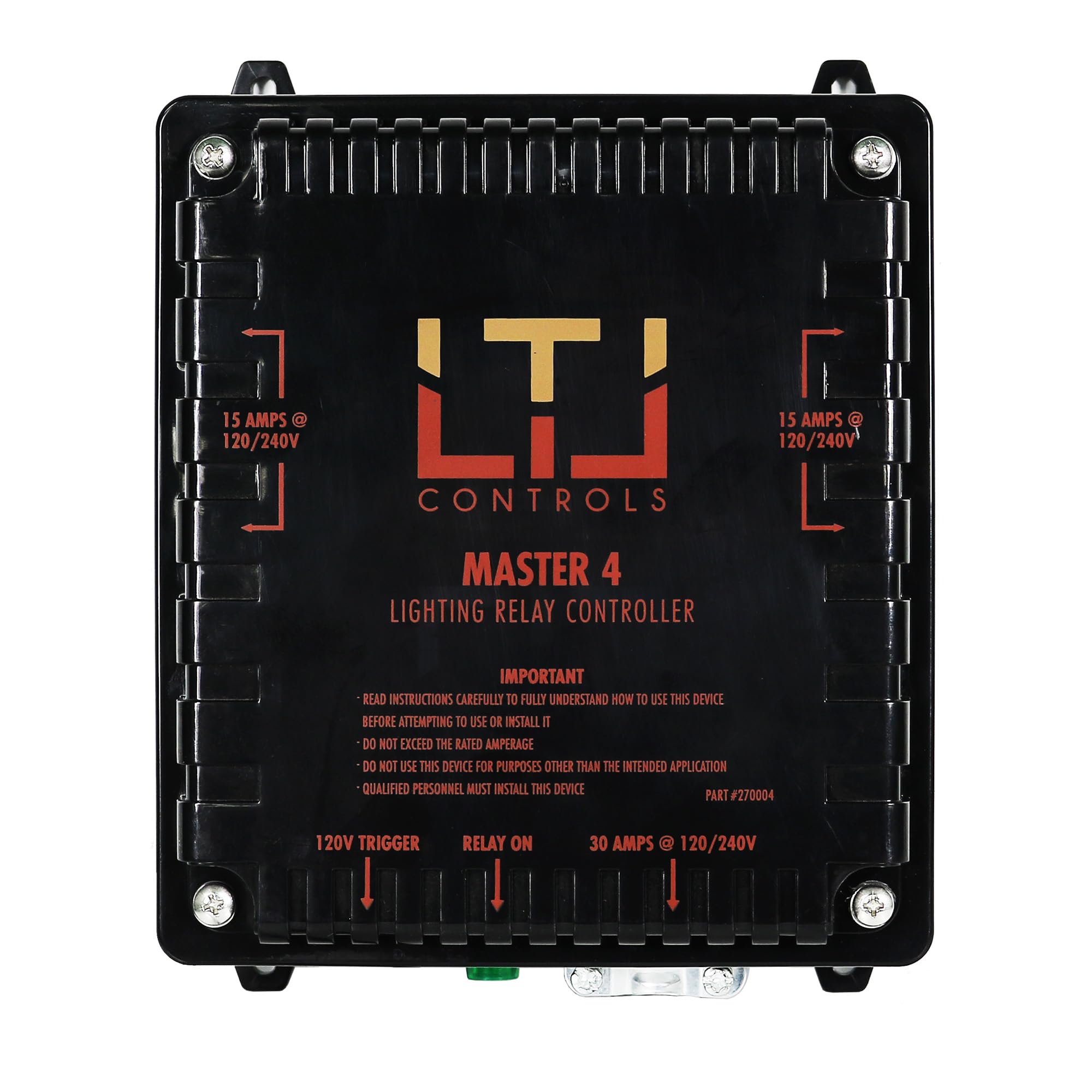 LTL Controls LTL Master 4 Lighting Relay Controls, 4 Grow Light Controller, 120V/240V, Black, Model 270004