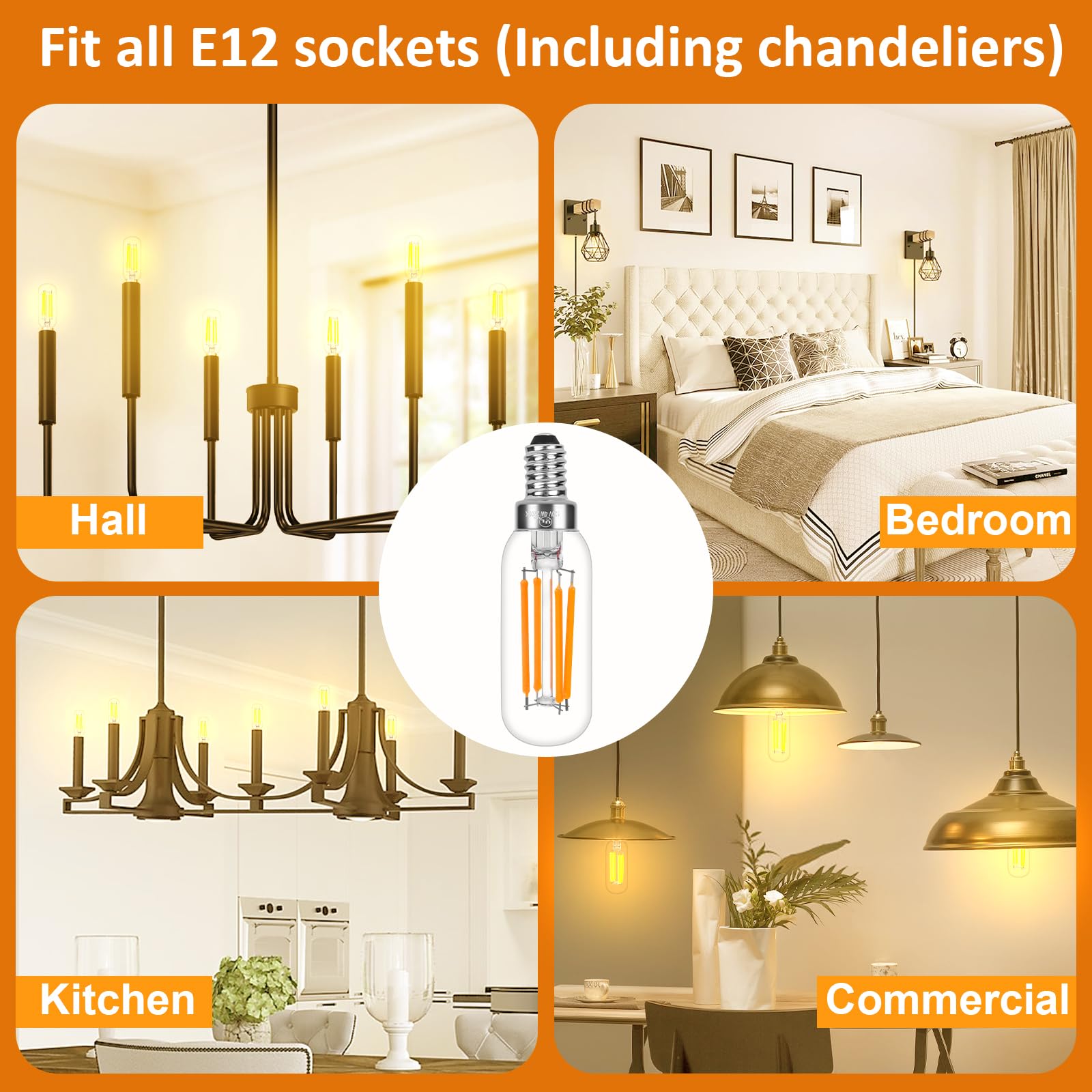 Porbench E14 LED Bulb 14-Pack, Dimmable T6/4W, Soft Warm White 2200K, Glass, No Flicker for Chandeliers, Ceiling Fans, Vanity