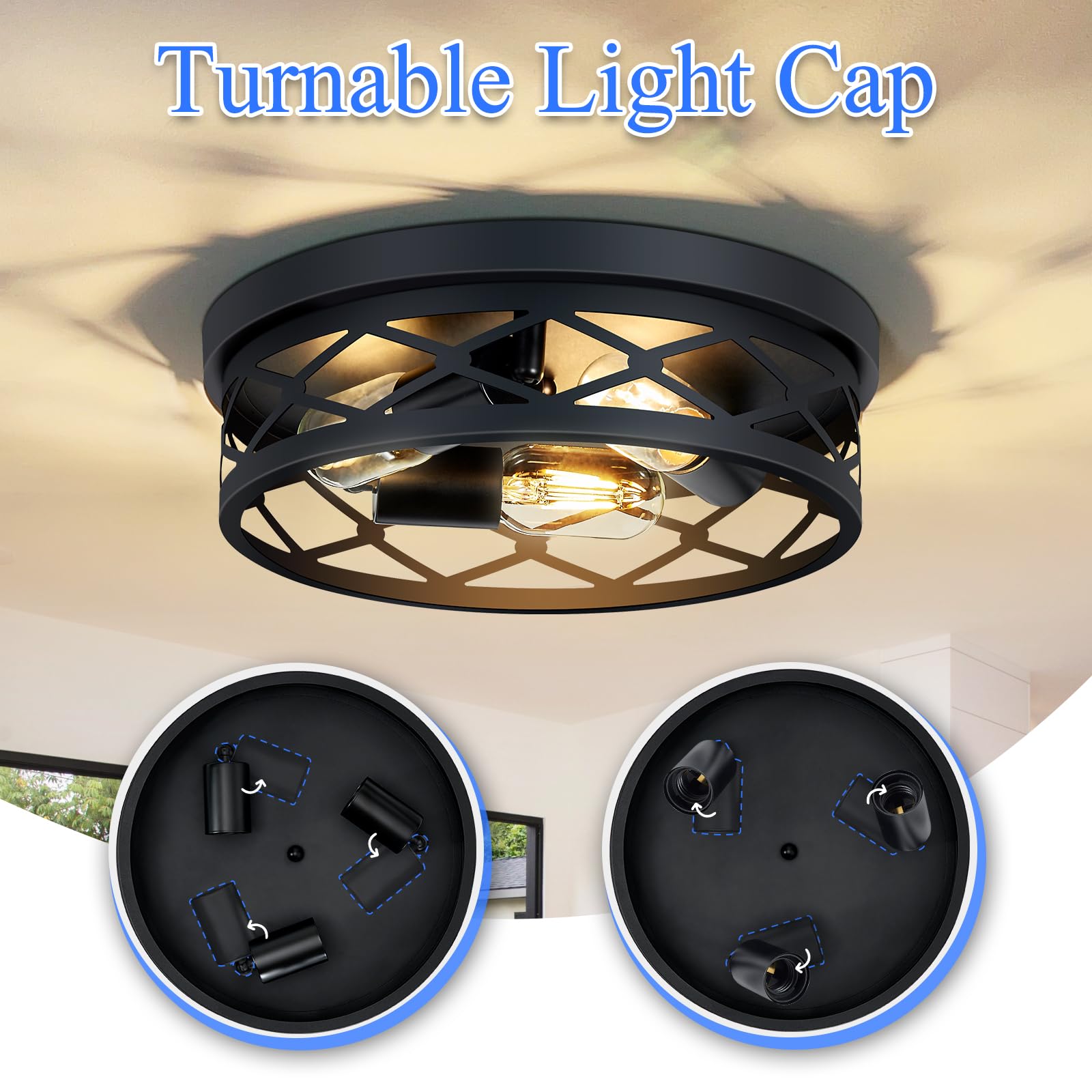 Skejao Flush Mount Ceiling Light Fixture, 3-Light Ceiling Light Fixture For Hallway, Black Hallway Light Fixtures Ceiling,Light