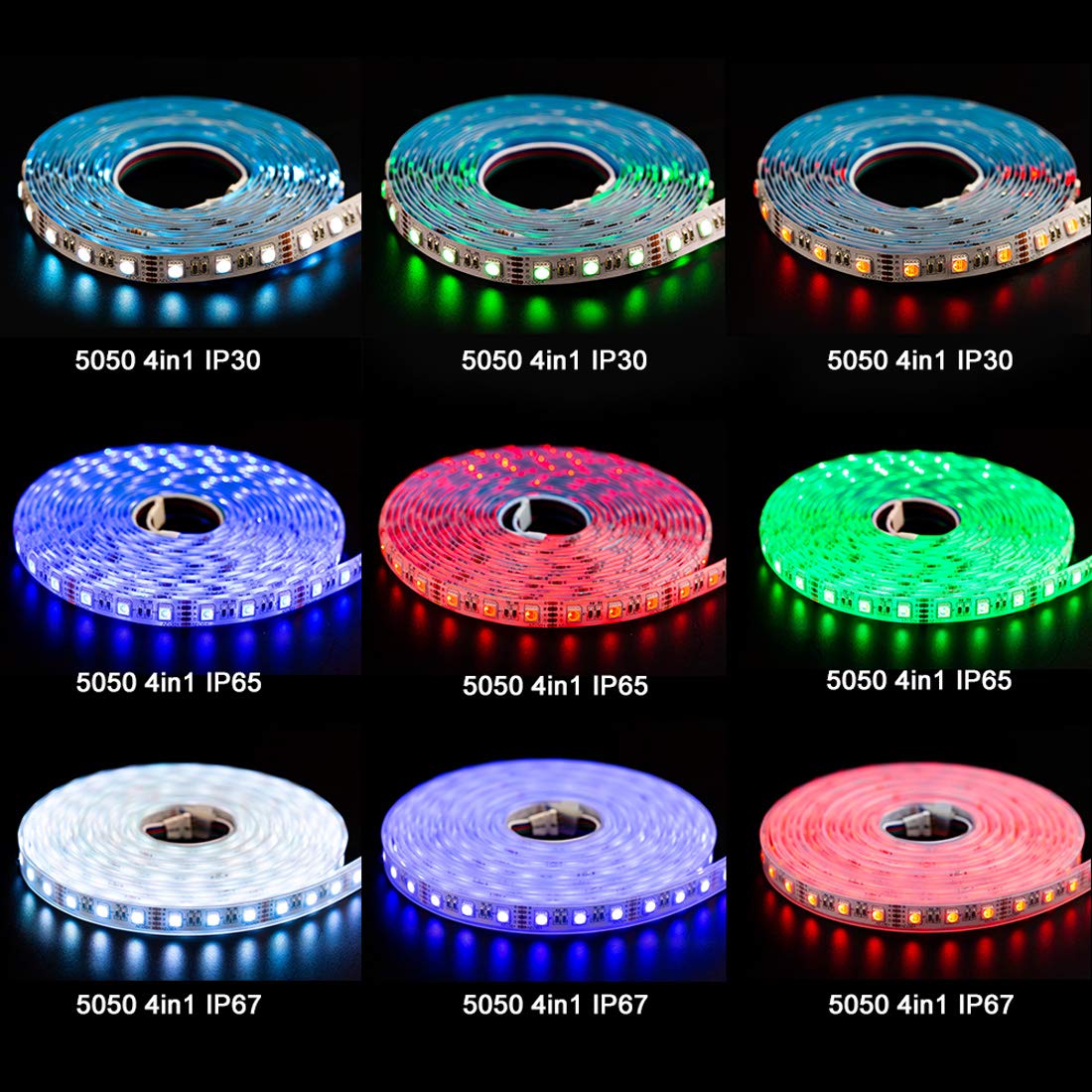 Btf-Lighting 5050 Rgbw Rgb+Warm White(2700K-3000K) 4 Colors In 1 Led Tape Light Dc24V 5M 16.4Ft 60Led/M Multi-Colored Ip67 White