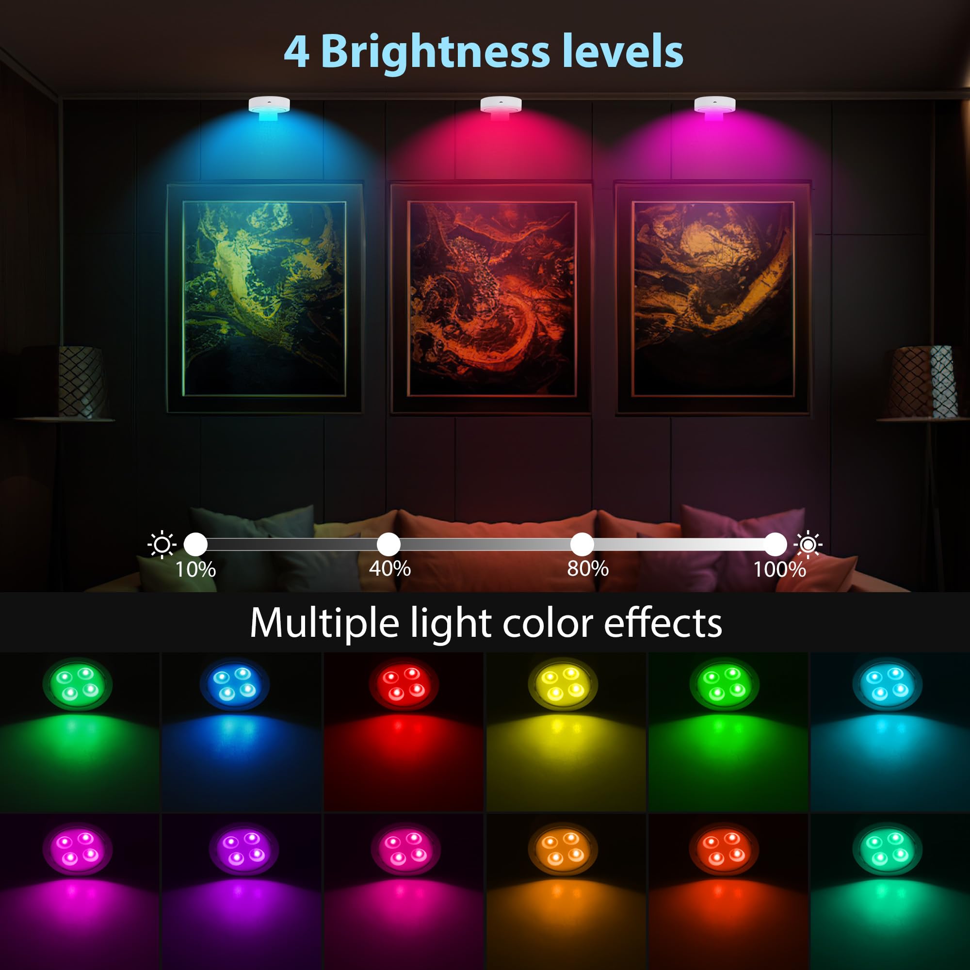 6Pcs Picture Light Battery Operated, 13 Rgb Color Magnetic Led Art Display Light For Picture Frame, Battery Powered Painting Lig