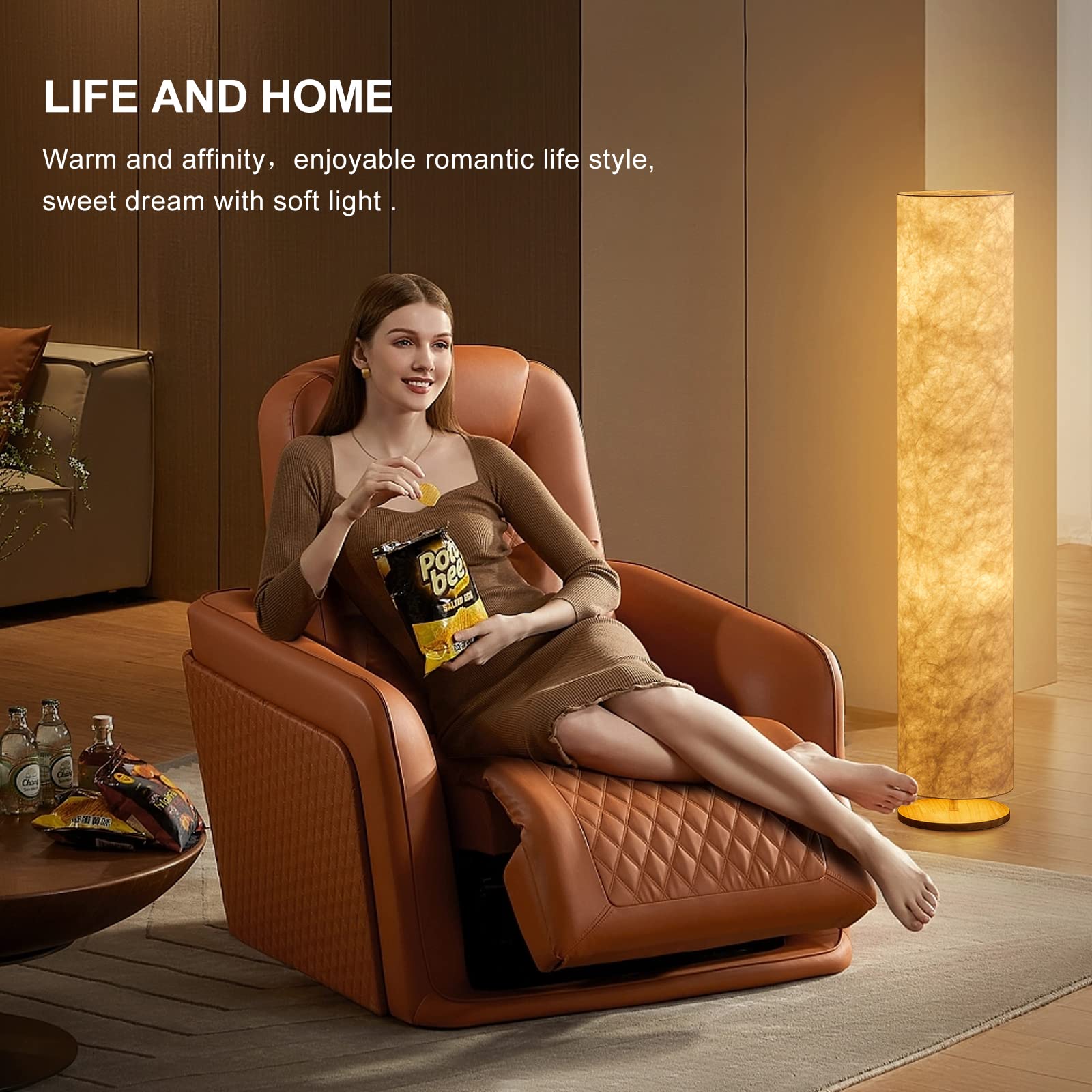 Soft Light Floor Lamp, 58 Inch Simple Design Morden Slim Warm Light 3000K Led Tyvek Fabric Shade With Led Lamp For Living Room Bedroom Game Room