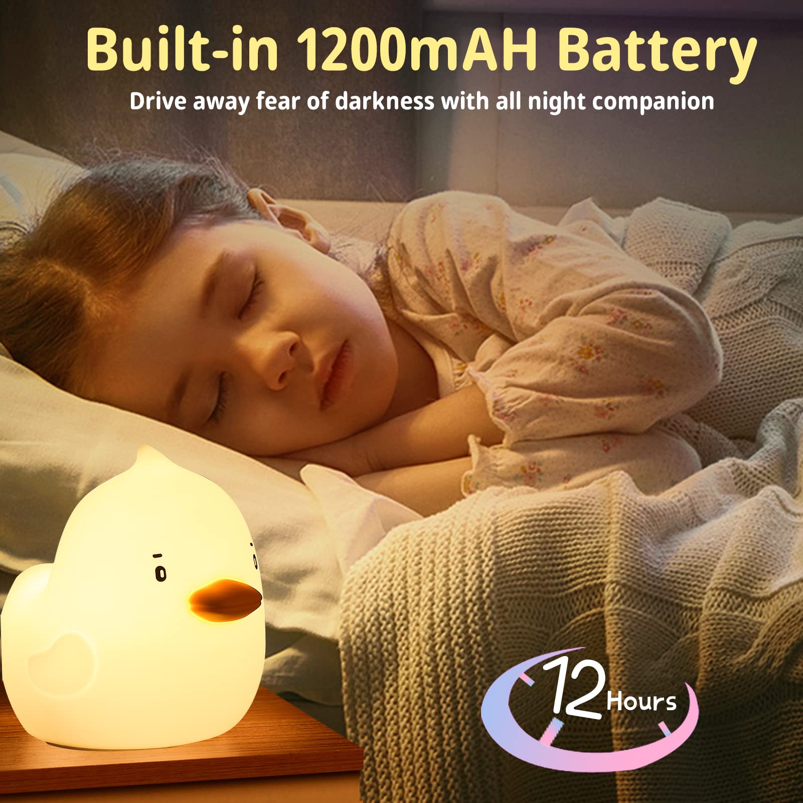 Tremdwoto Duck Night Light for Kids, Cute Duck Light Rechargeable with 7 Colors Changing Bedside Lamps, duck lamp squishy for du