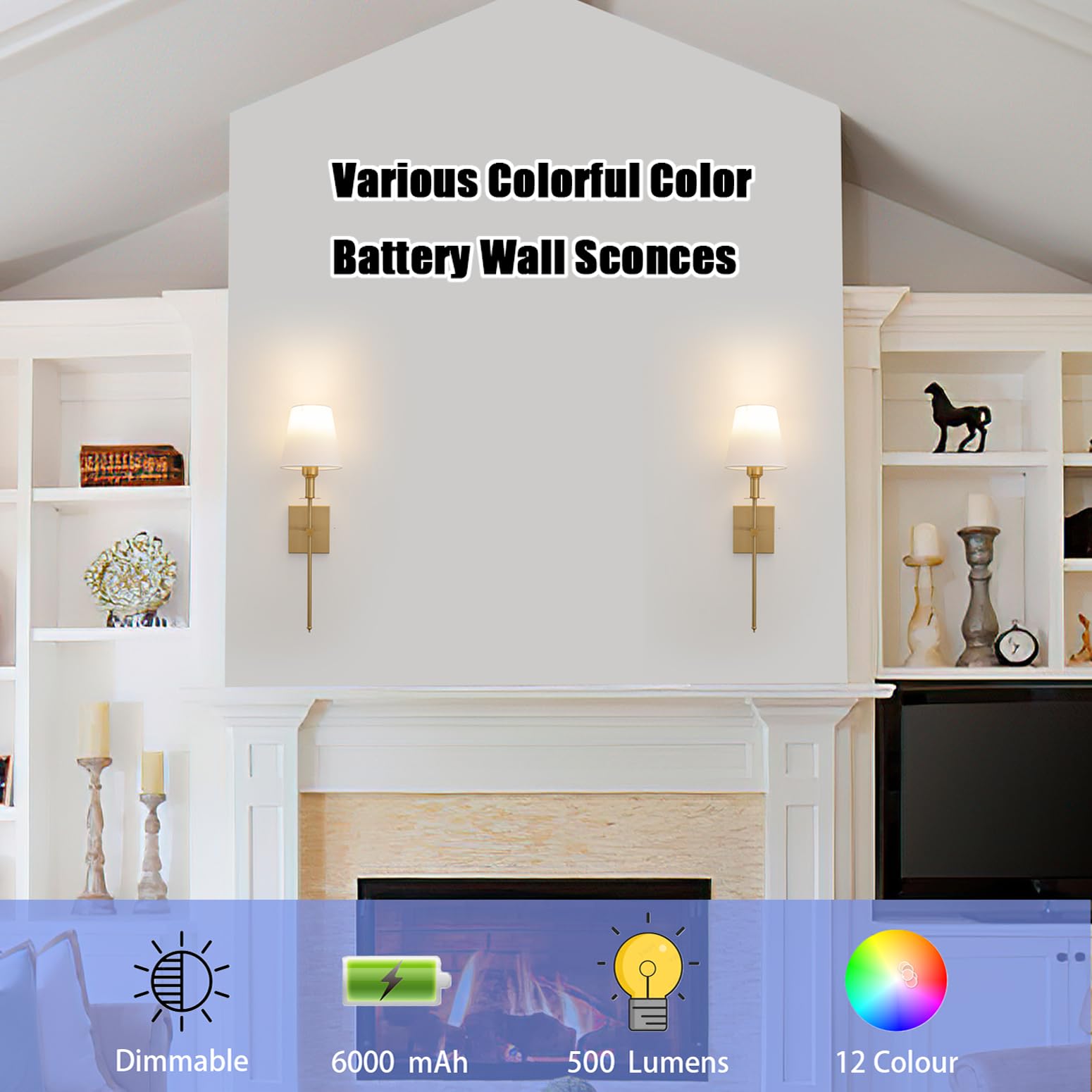 Wall Lights Battery Operated Wall Sconces Set Of 2,Gold Rechargeable Wall Light With Wireless Remote Dimmable,12 Colors Modes Co