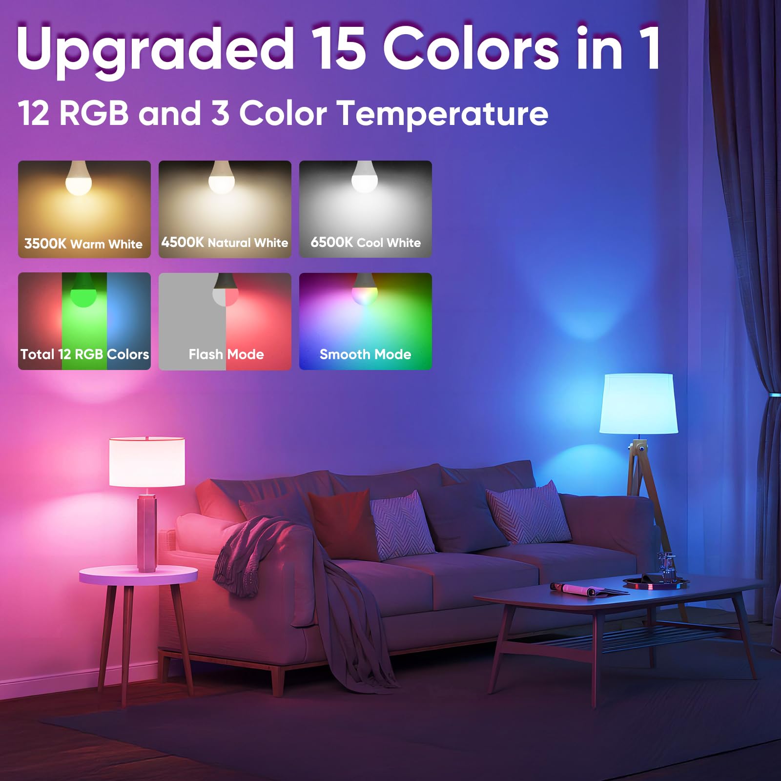 Rechargeable Battery Operated A19 Light Bulb With Remote Control 2 Packs, Dimmable Detachable Led Bulb With 15 Colors Selectable