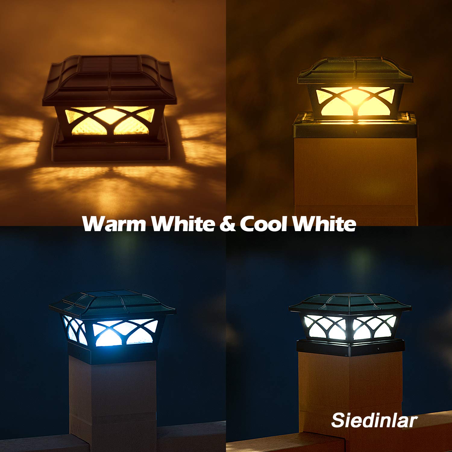 SIEDiNLAR Solar Post Cap Lights, 8 LEDs, Glass, 10 Pack, Black, Cool White & Warm White, for 4x4 5x5 6x6
